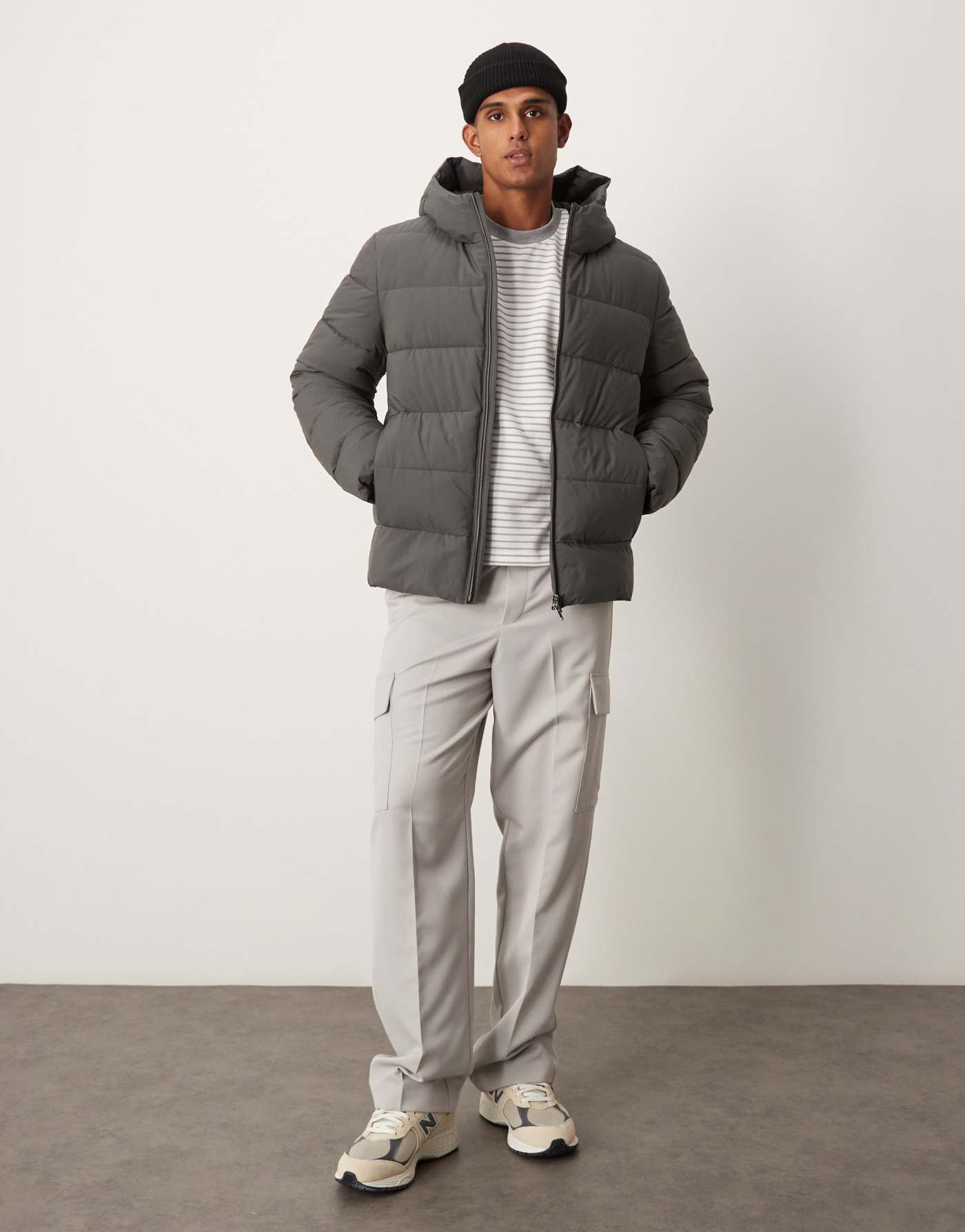 Mango technology hooded puffer jacket in charcoal