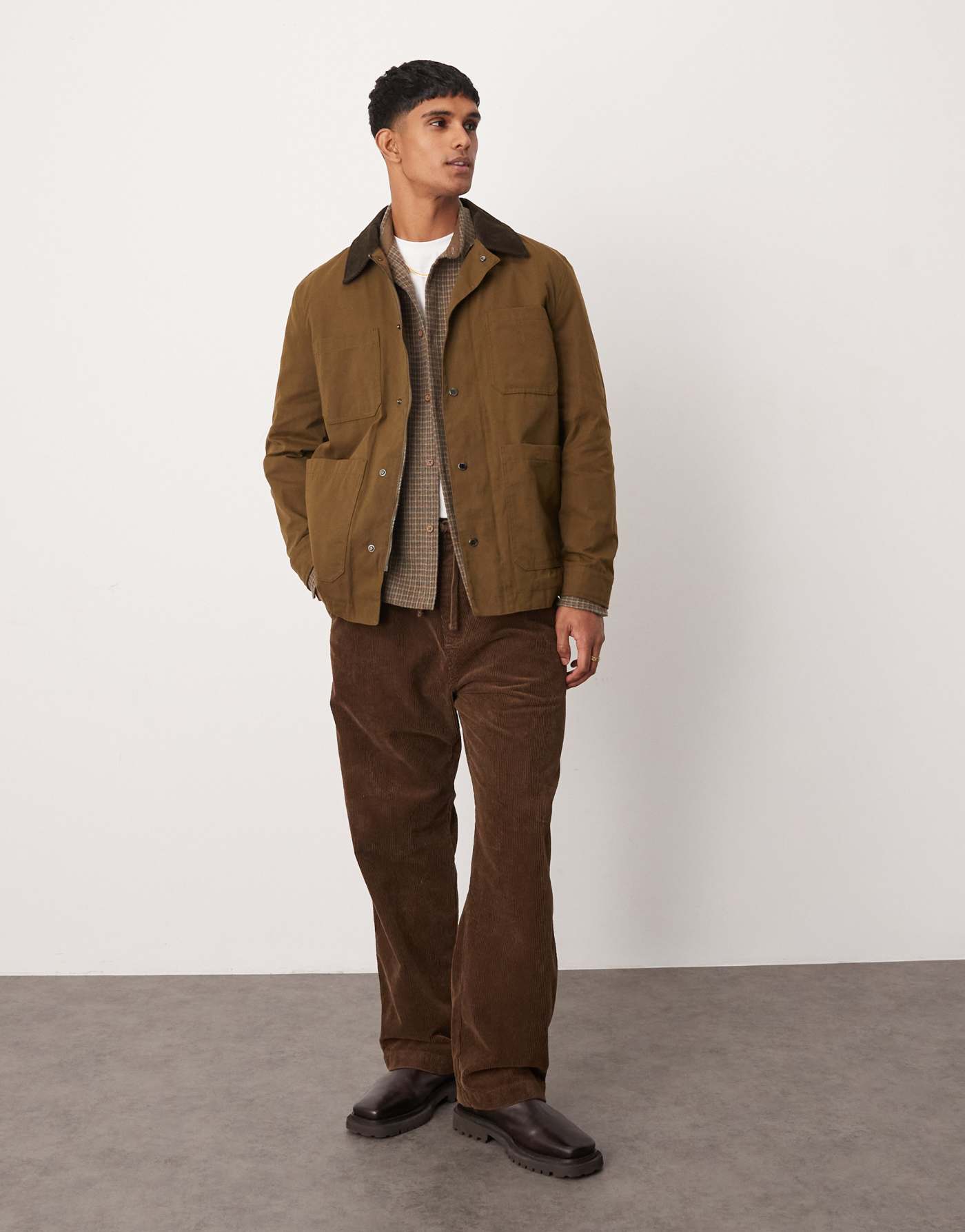 Mango contrast collar button down wax jacket in khaki