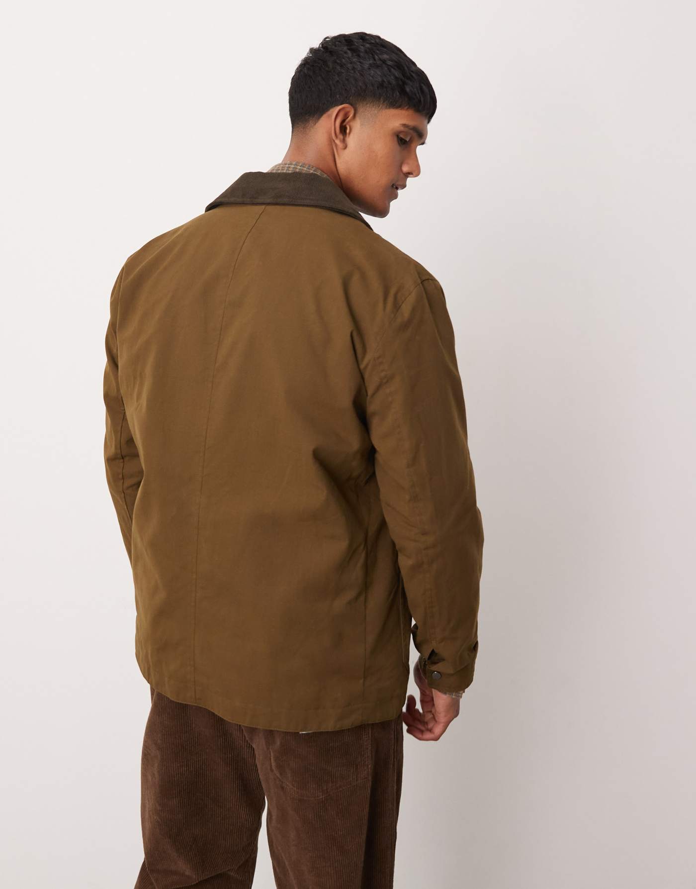 Mango contrast collar button down wax jacket in khaki