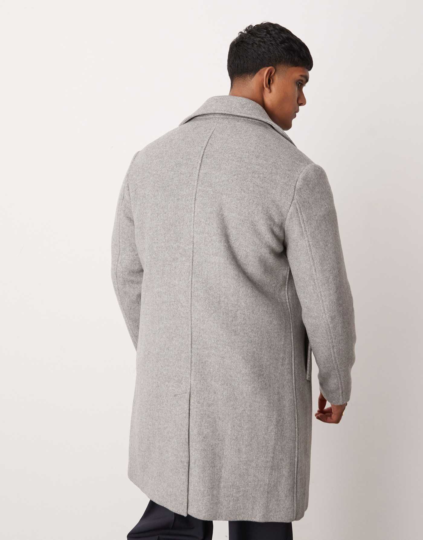 Mango wool mix mid length herringbone coat in grey