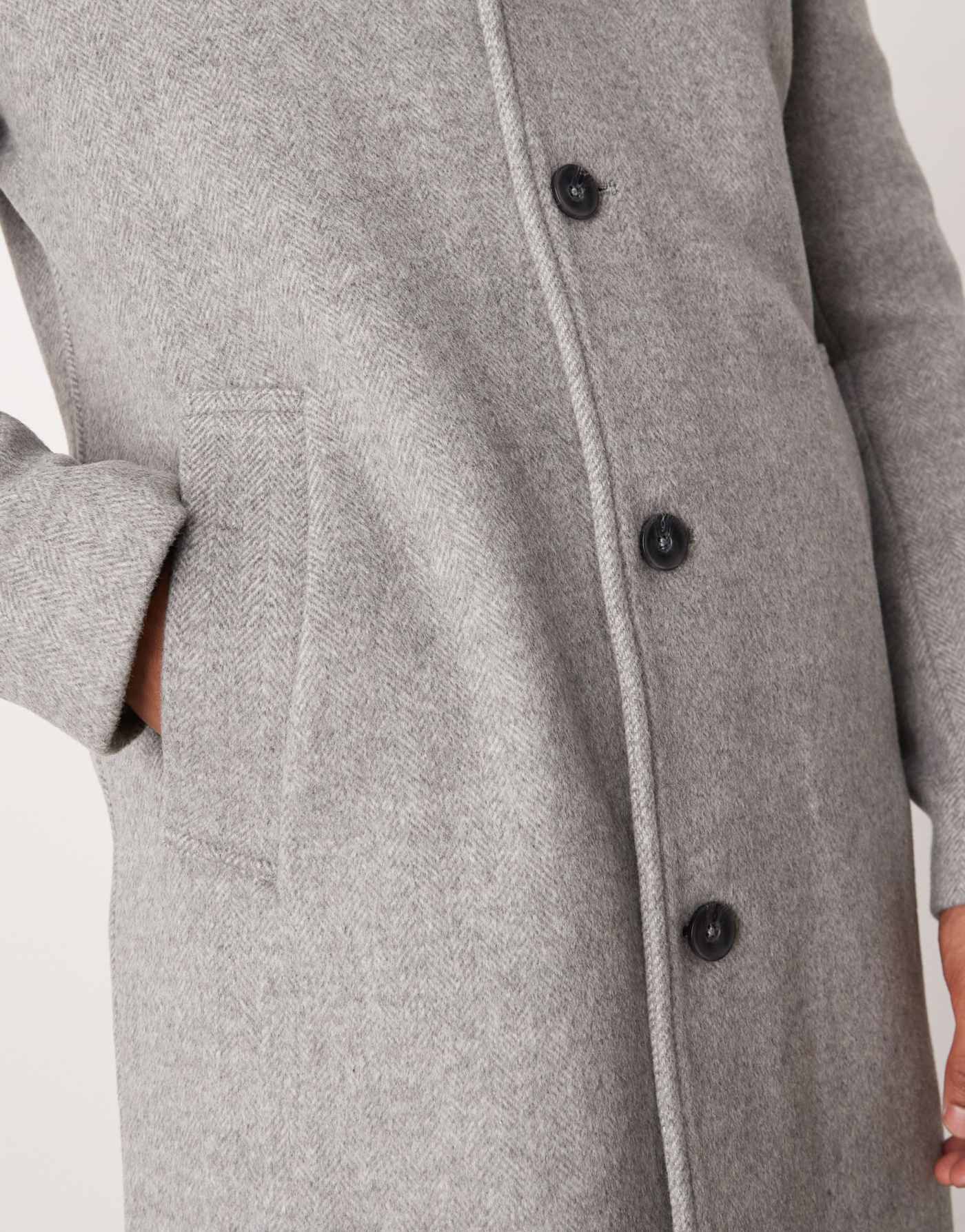 Mango wool mix mid length herringbone coat in grey