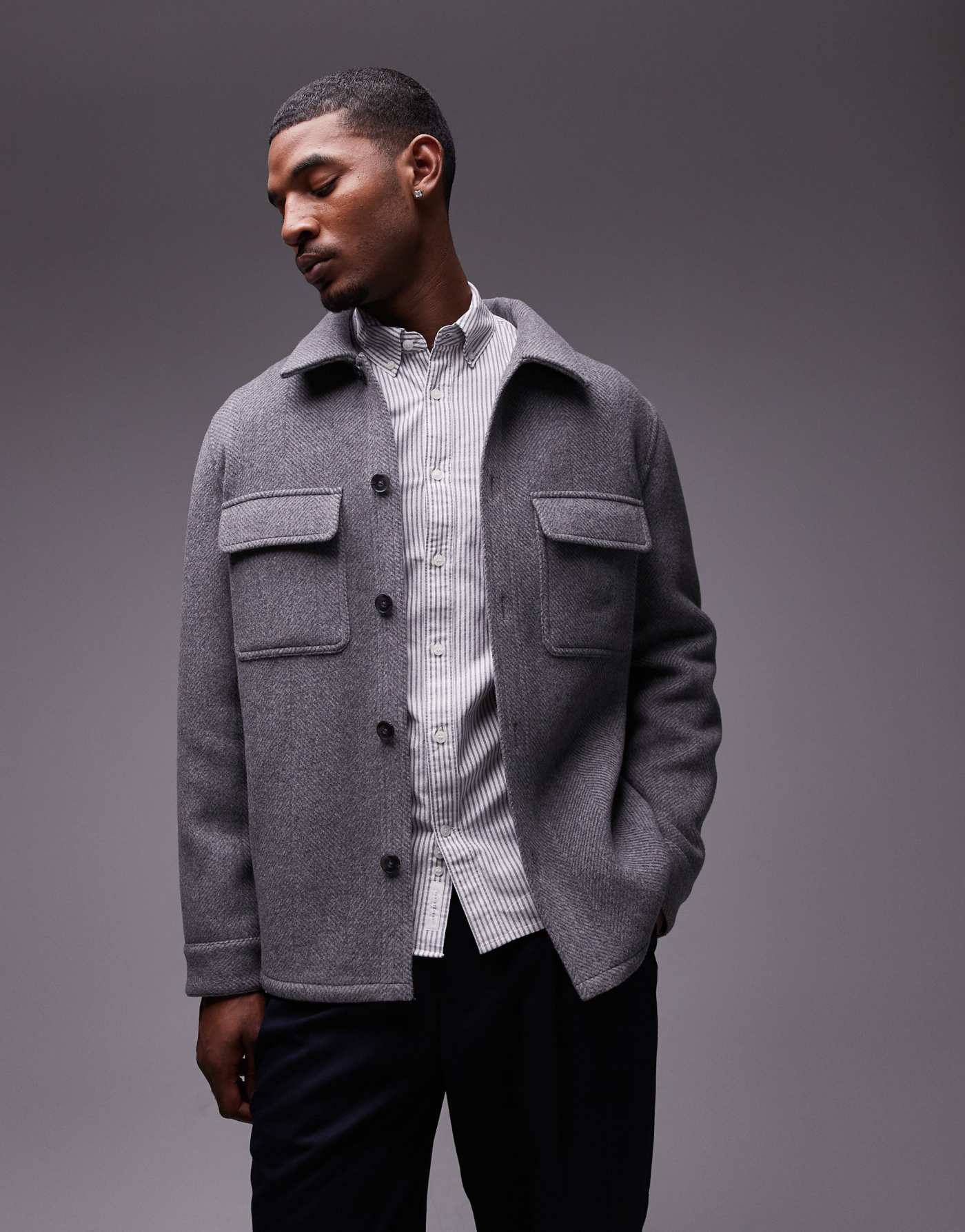 Mango button down herringbone shacket in grey