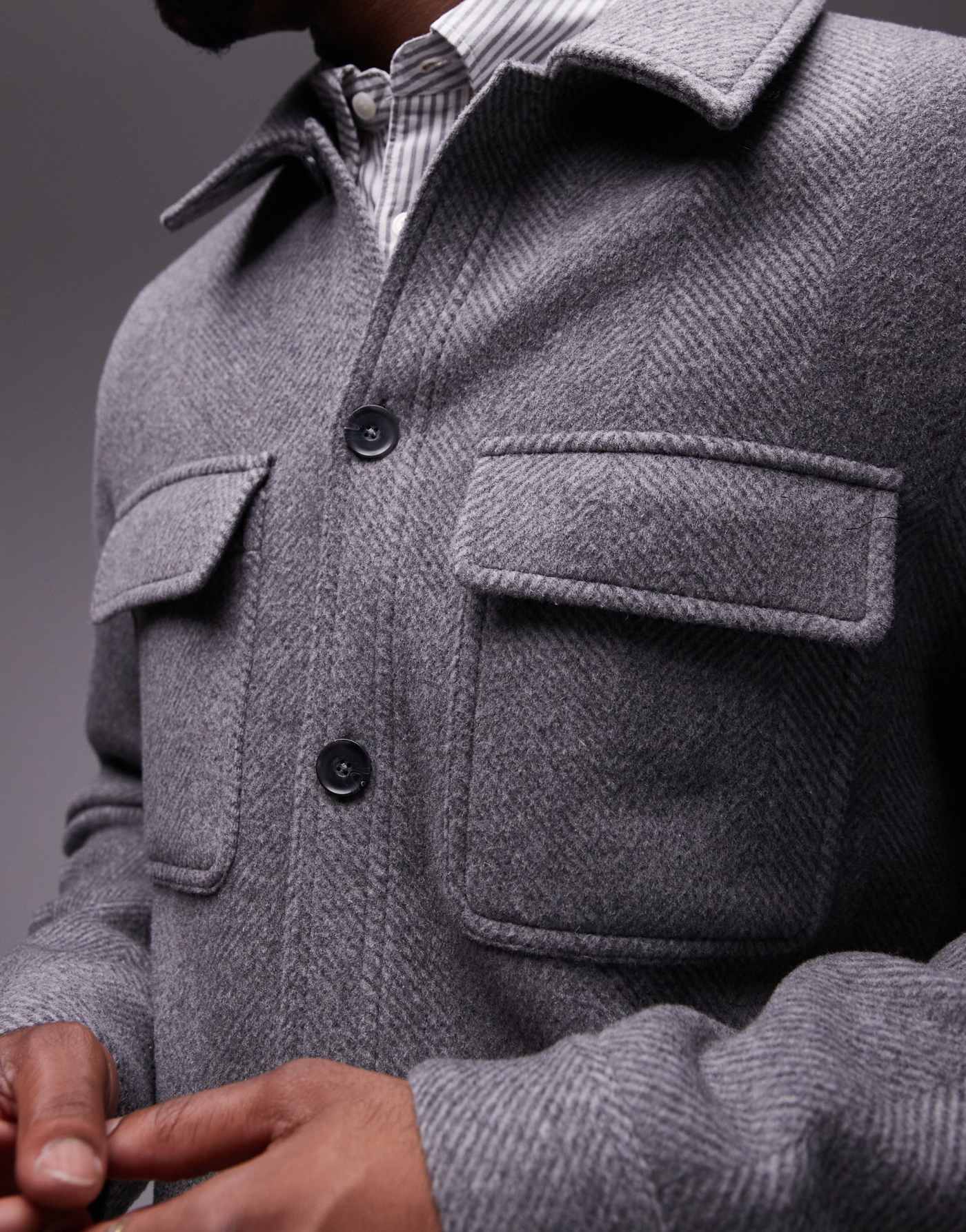 Mango button down herringbone shacket in grey