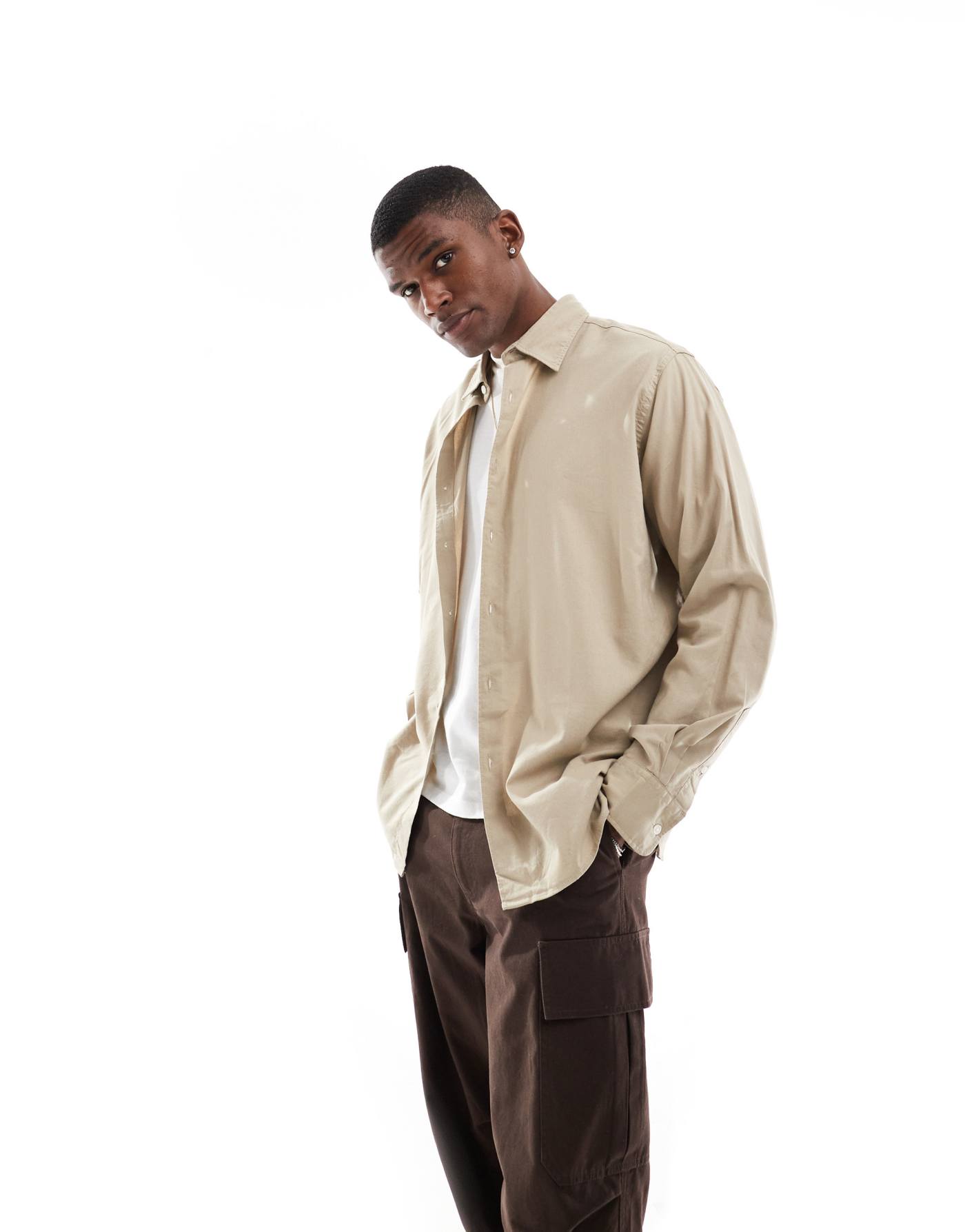 Jack & Jones oversized cotton shirt in beige