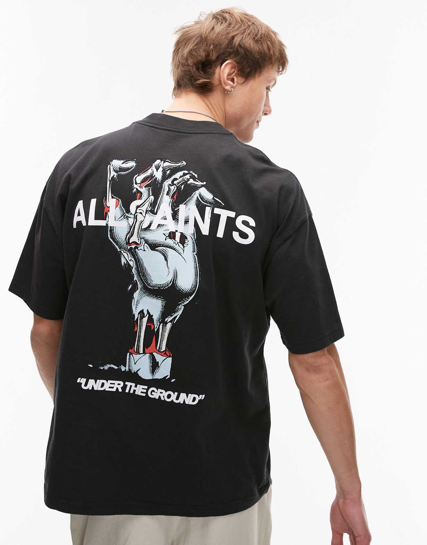 AllSaints Undergang oversized back print t-shirt in black