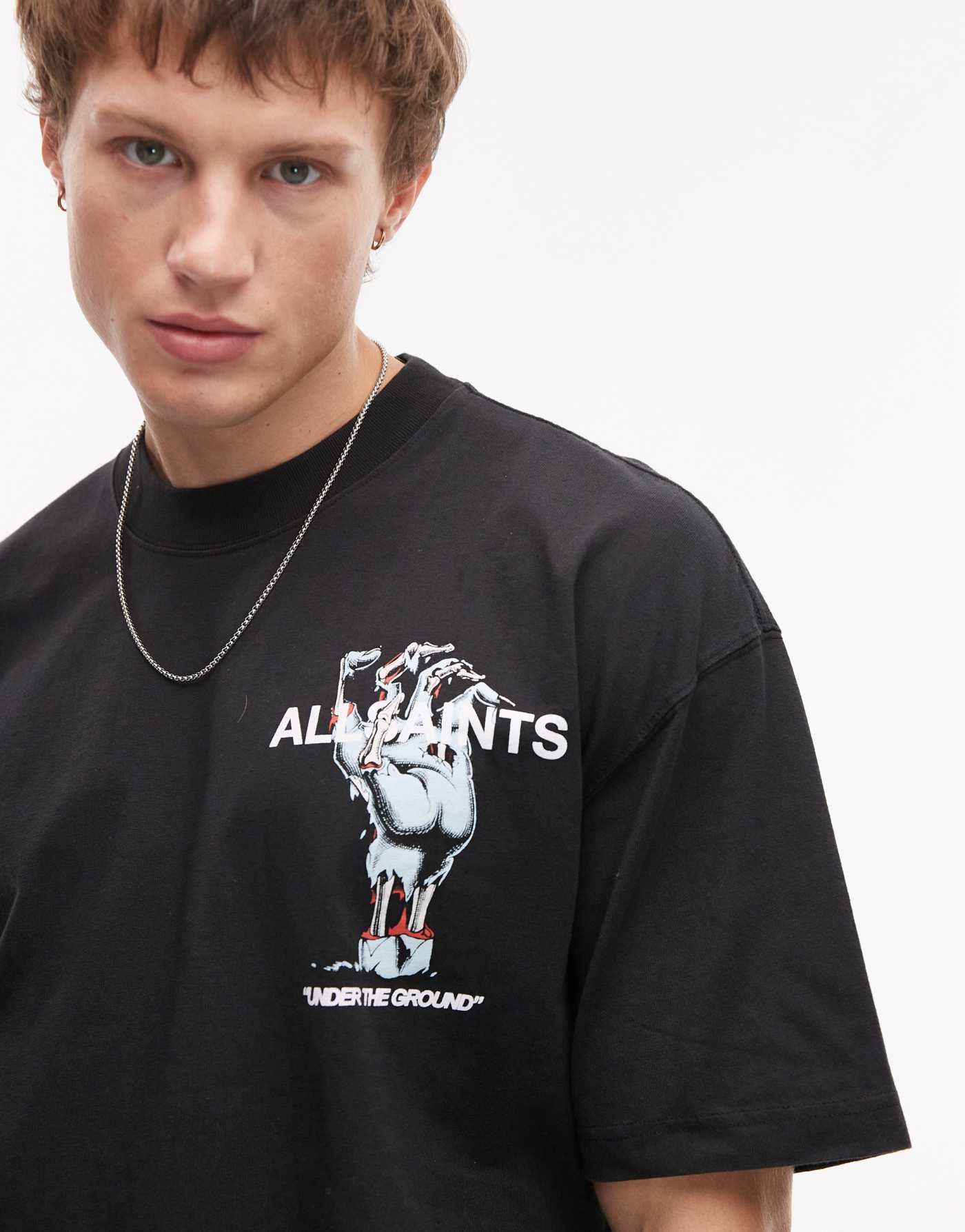 AllSaints Undergang oversized back print t-shirt in black