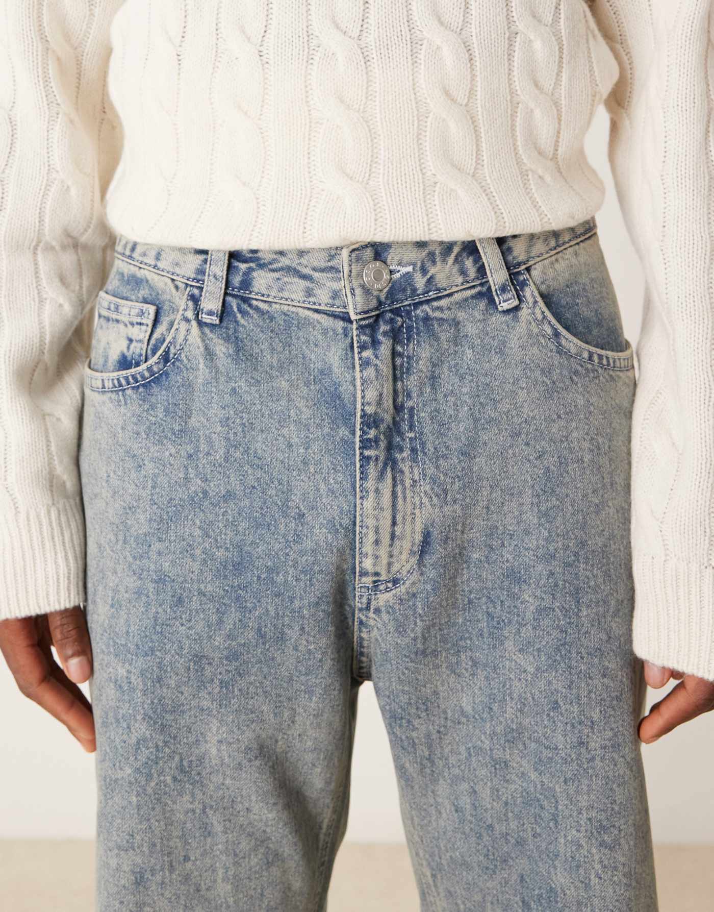 ASOS DESIGN loose fit flared jeans in blue dirty tint