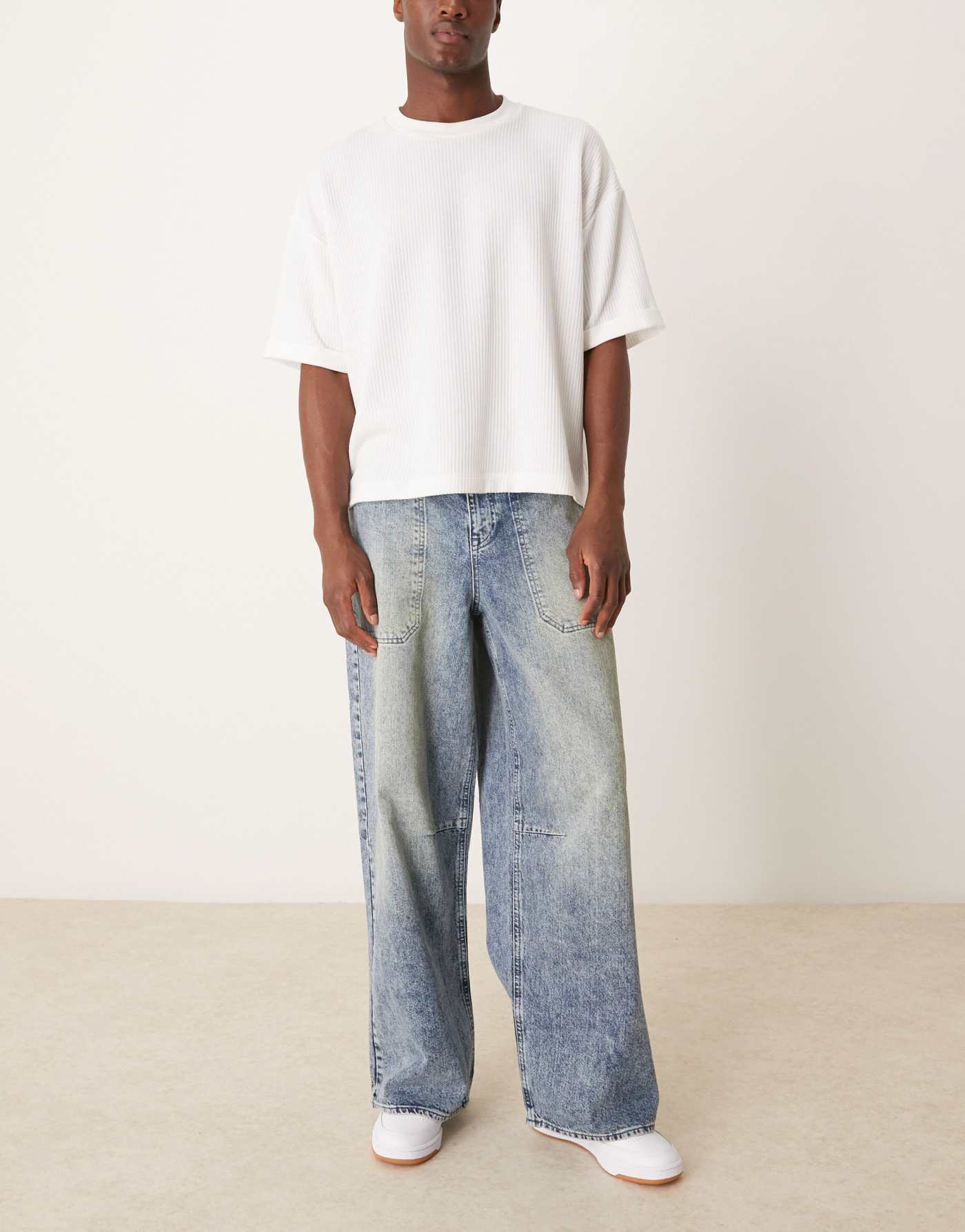 ASOS DESIGN super baggy jeans with oversized back pockets in dirty blue tint