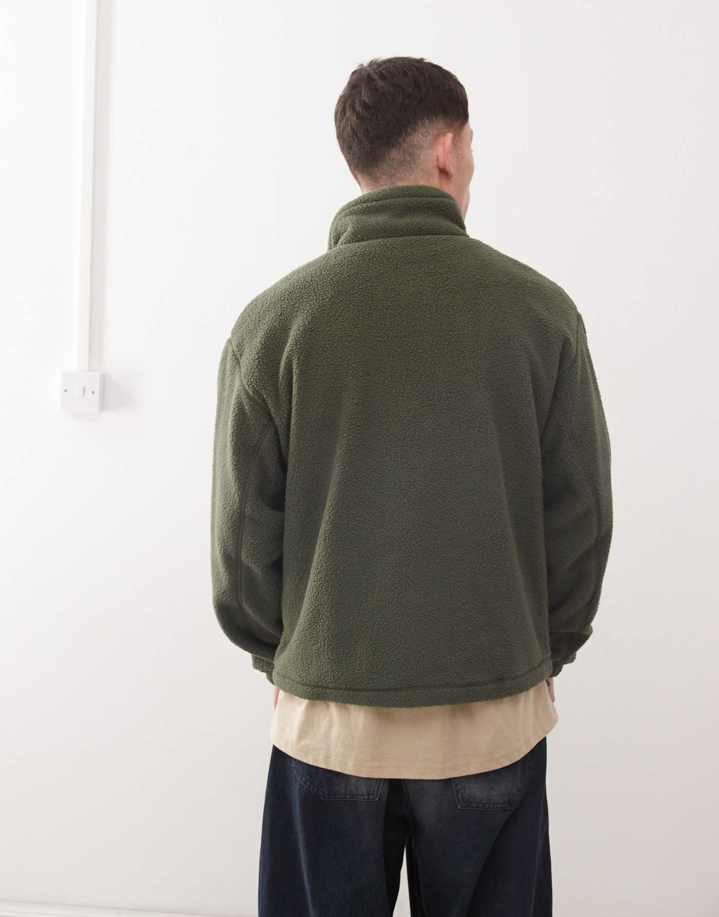 Weekday Travis half zip borg fleece sweatshirt in khaki