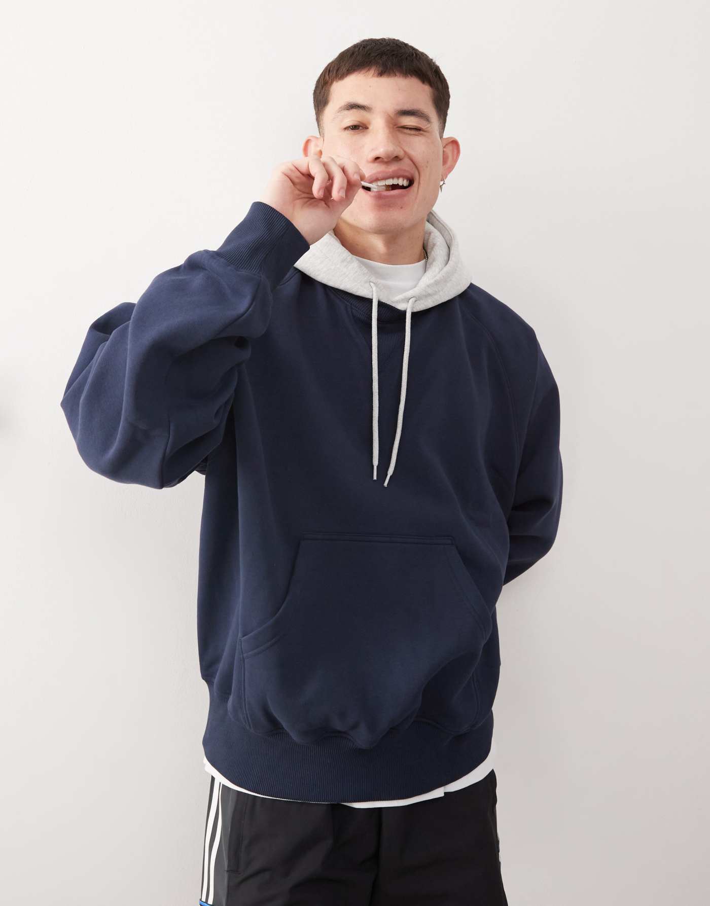 Weekday Uni oversized raglan hoodie with contrast hood in navy