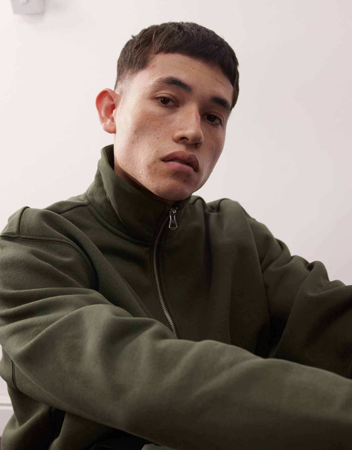 Weekday oversized heavyweight jersey half zip sweatshirt in khaki