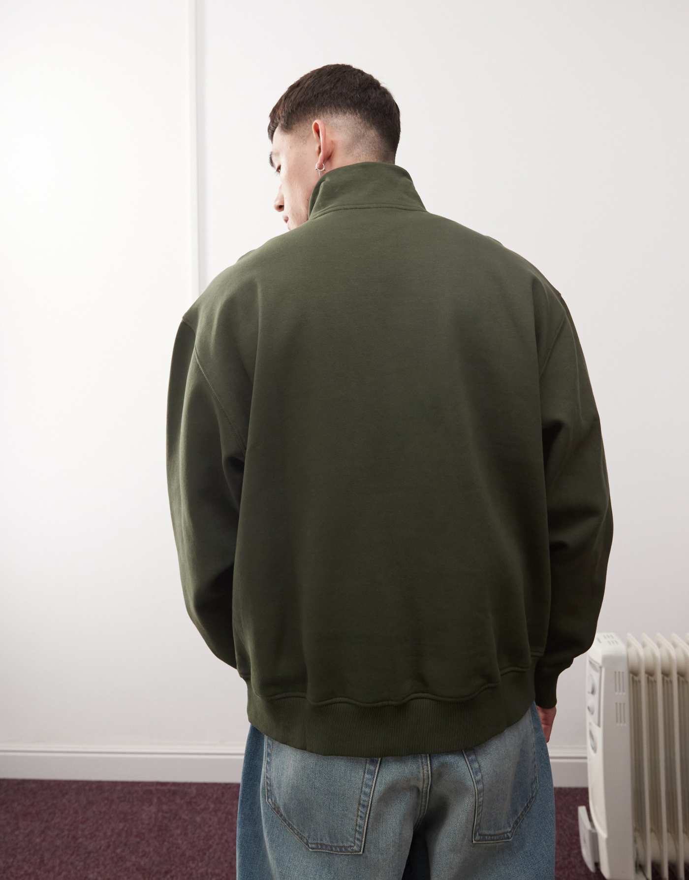 Weekday oversized heavyweight jersey half zip sweatshirt in khaki