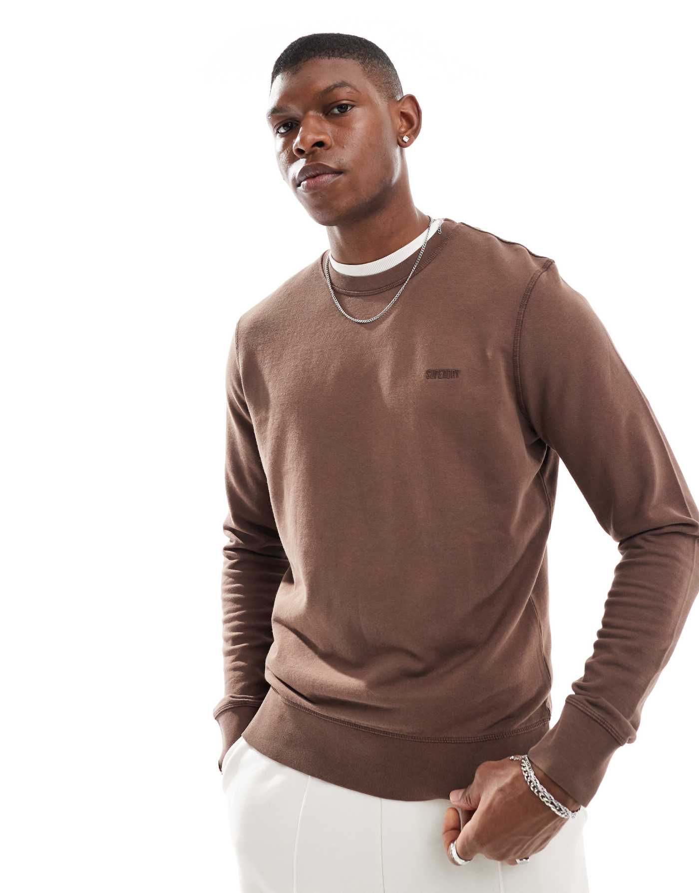 Superdry Classic essential sweatshirt in rain drum brown