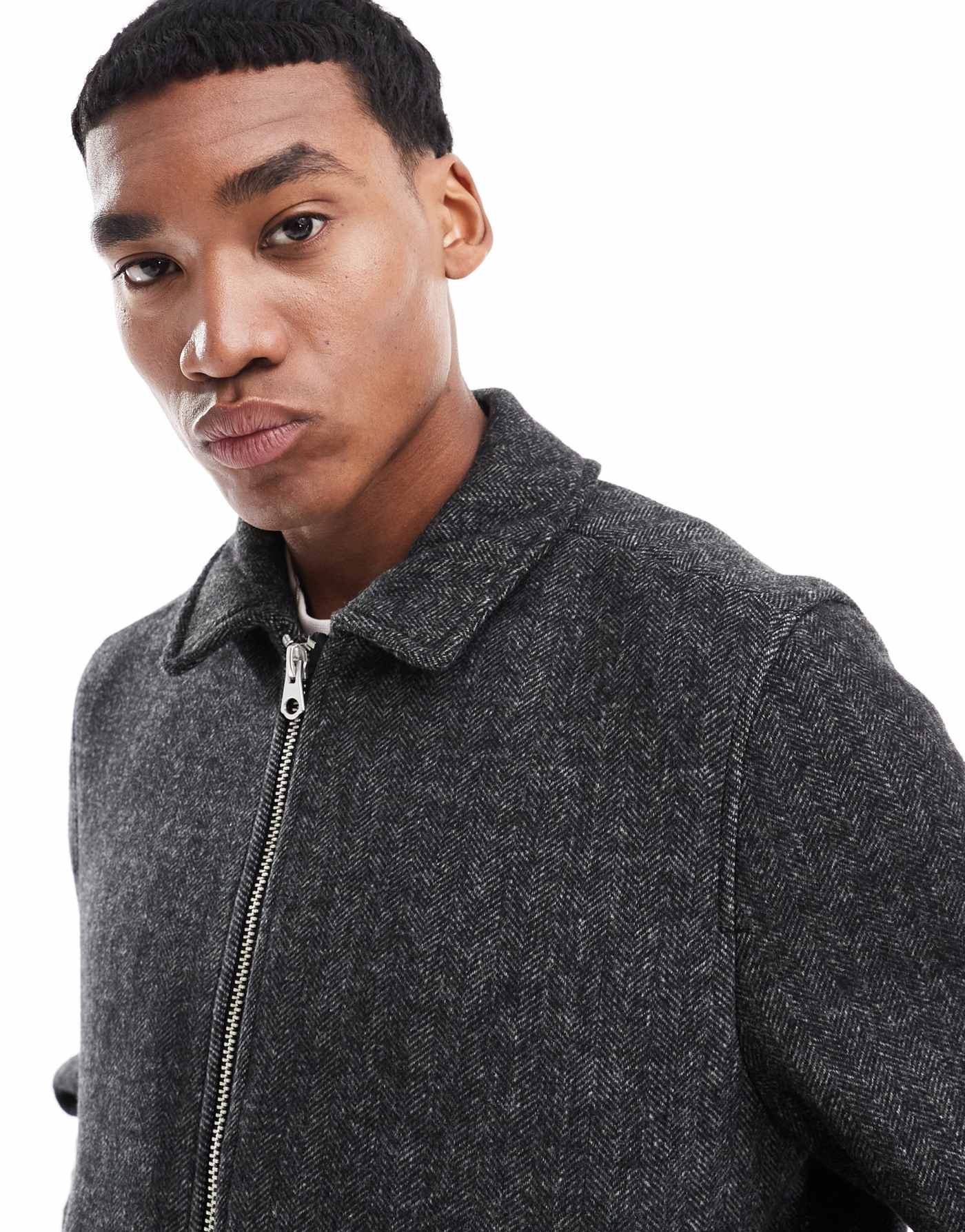 River Island zip wool jacket in grey