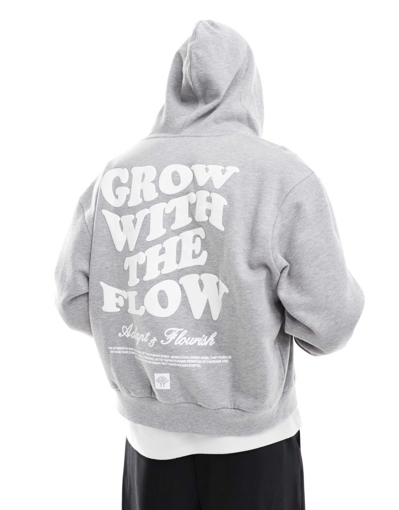 ASOS DESIGN oversized zip through hoodie with grow with the flow print in grey marl