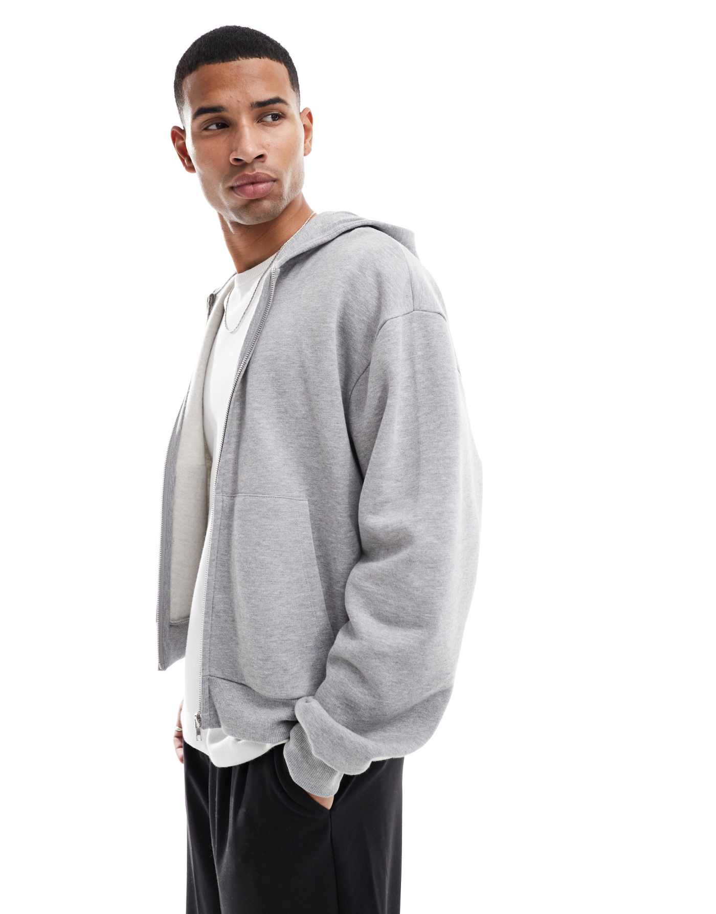 ASOS DESIGN oversized zip through hoodie with grow with the flow print in grey marl