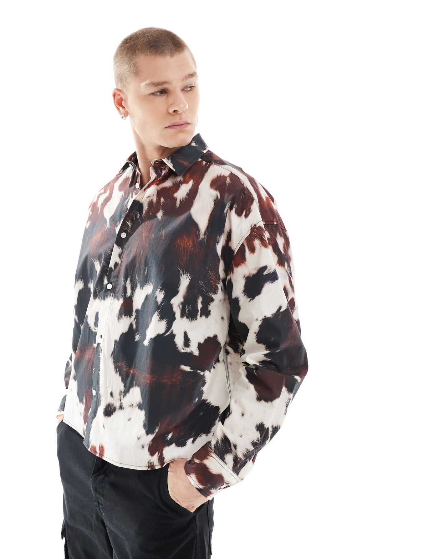 ASOS DESIGN oversized shirt in cow print