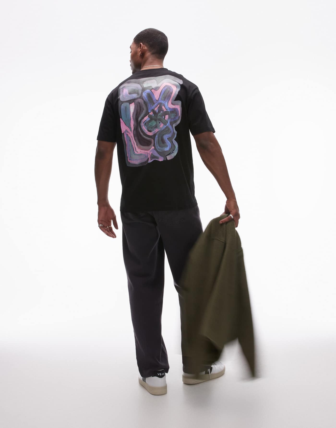 Topman oversized fit t-shirt with front and back painted abstract print in black