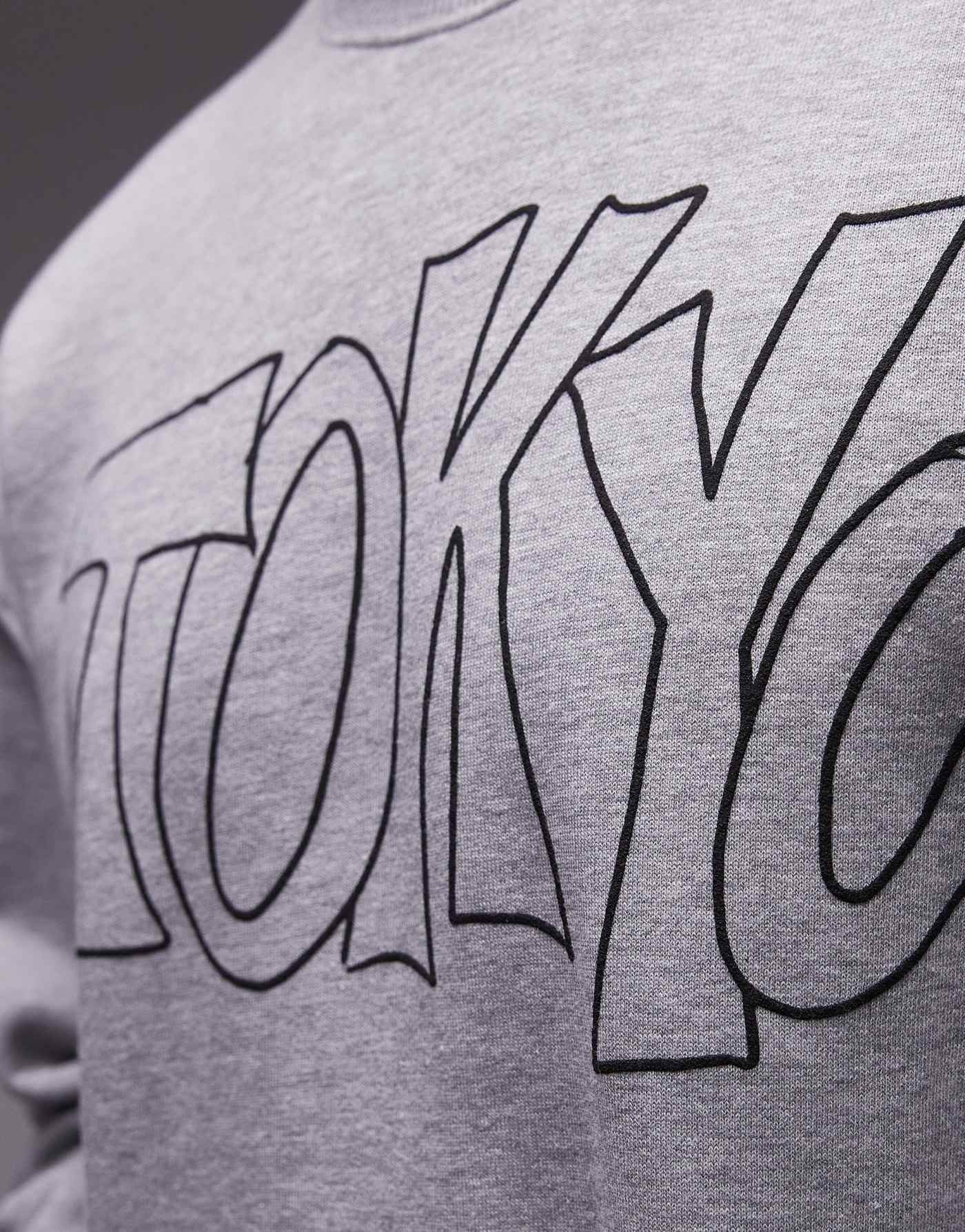 Topman oversized fit sweatshirt with front and back Tokyo print in grey marl