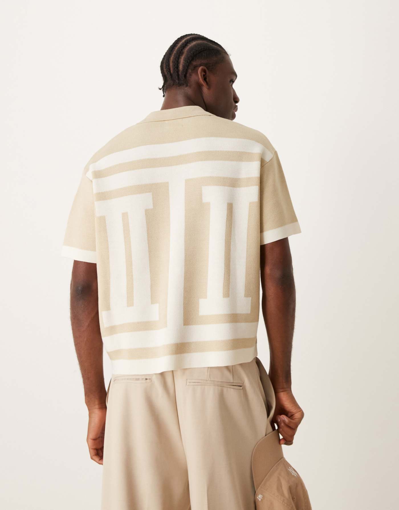 ASOS DESIGN oversized boxy knitted shirt with pattern in neutral