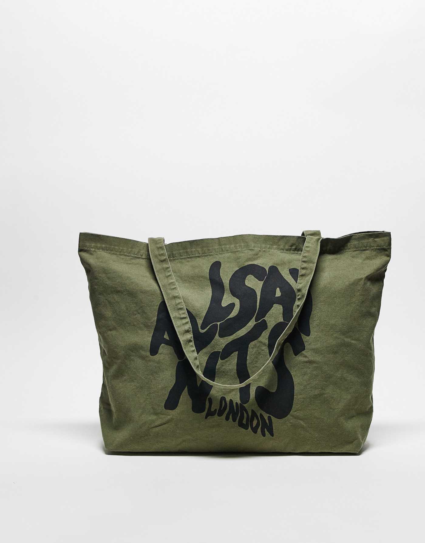 AllSaints Orlando logo tote bag in khaki