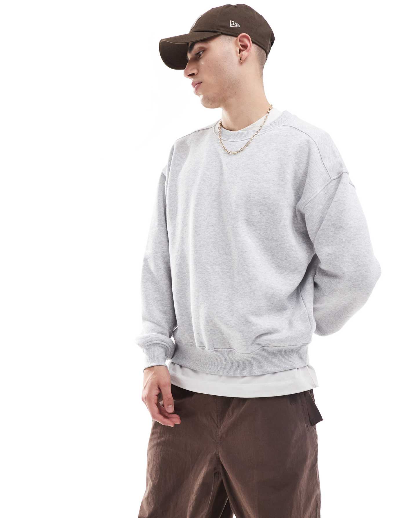 Cotton On box fit crew neck sweater in grey