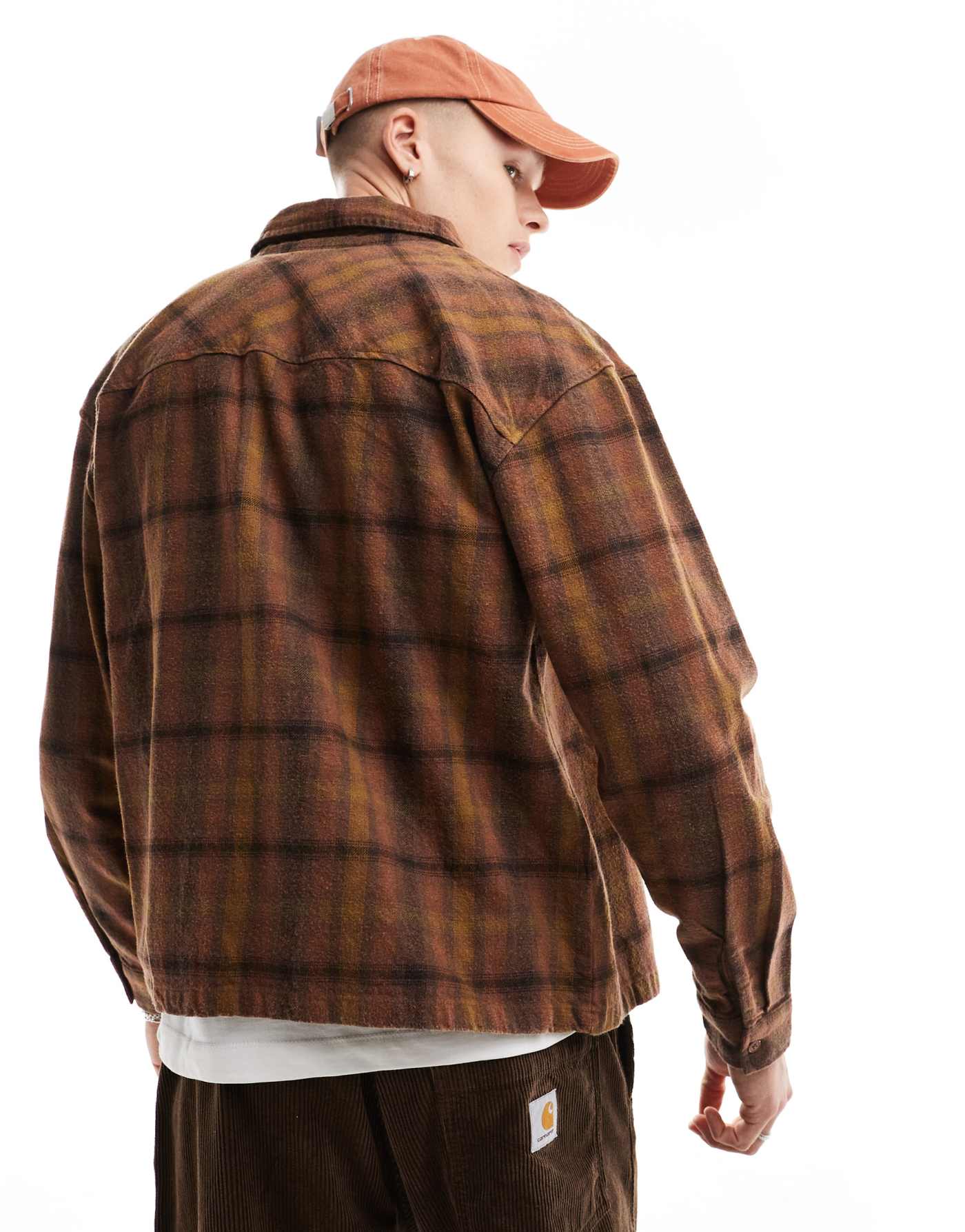 Pull&Bear acid washed check shirt in orange