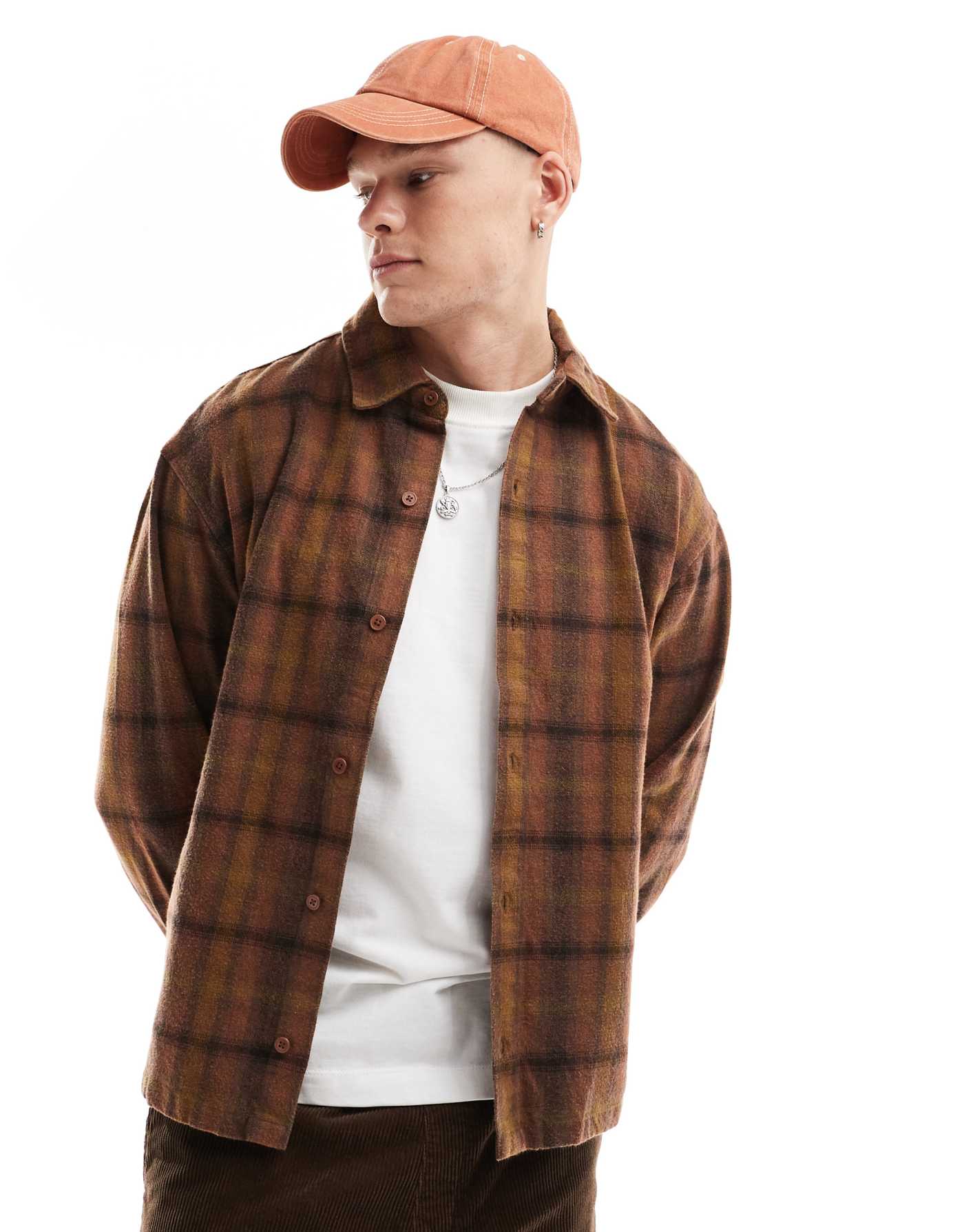 Pull&Bear acid washed check shirt in orange