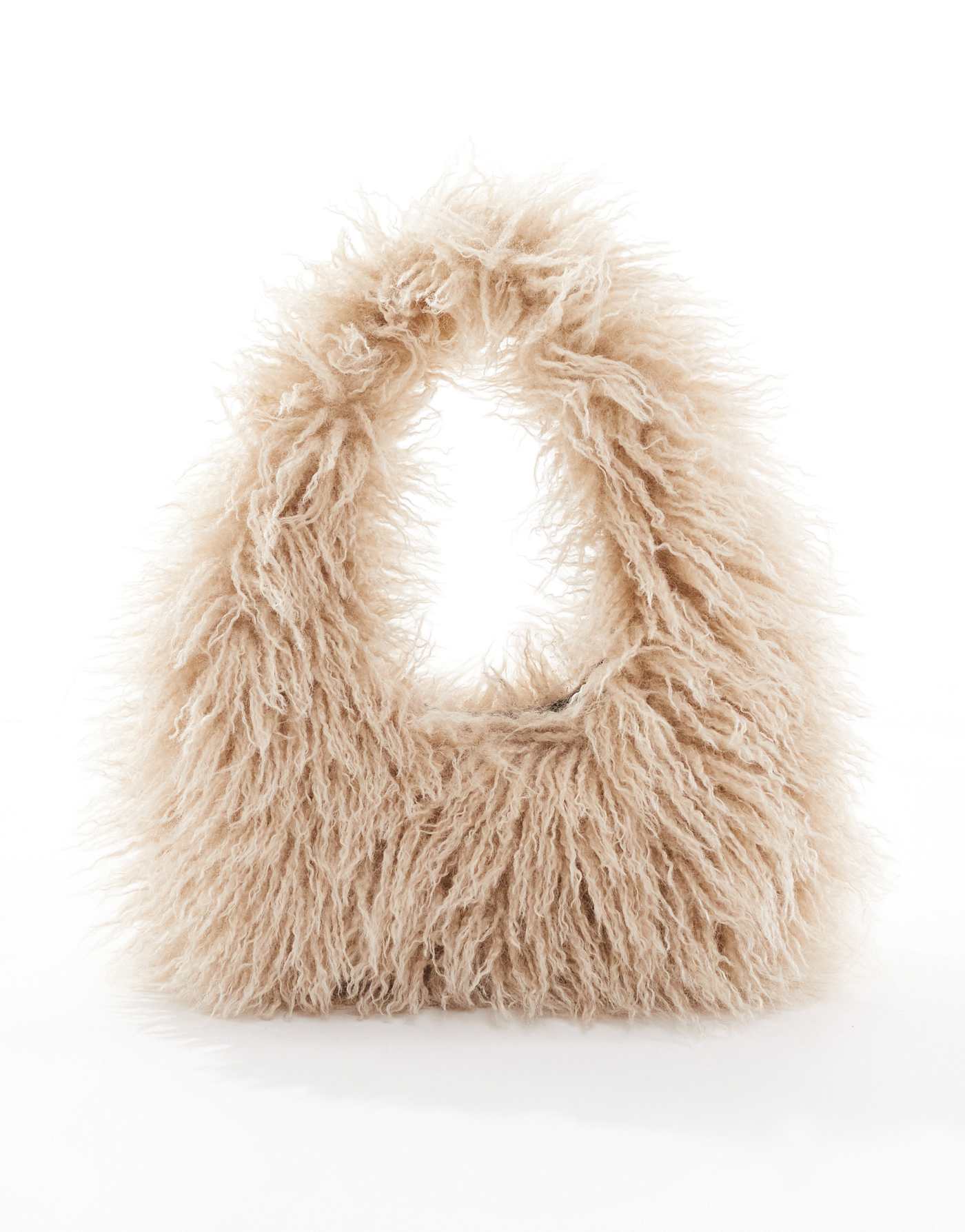 Pull&Bear shaggy shoulder bag in beige