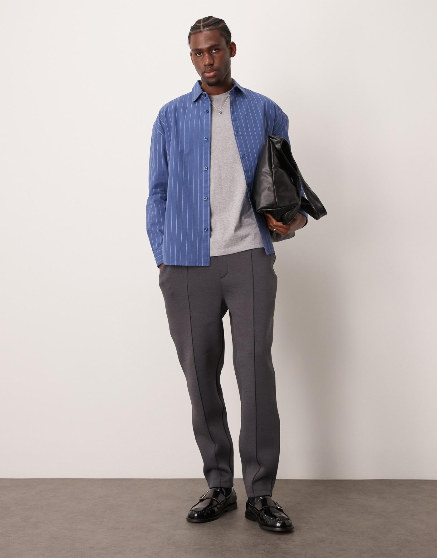 New Look fine stripe oversized shirt in mid blue