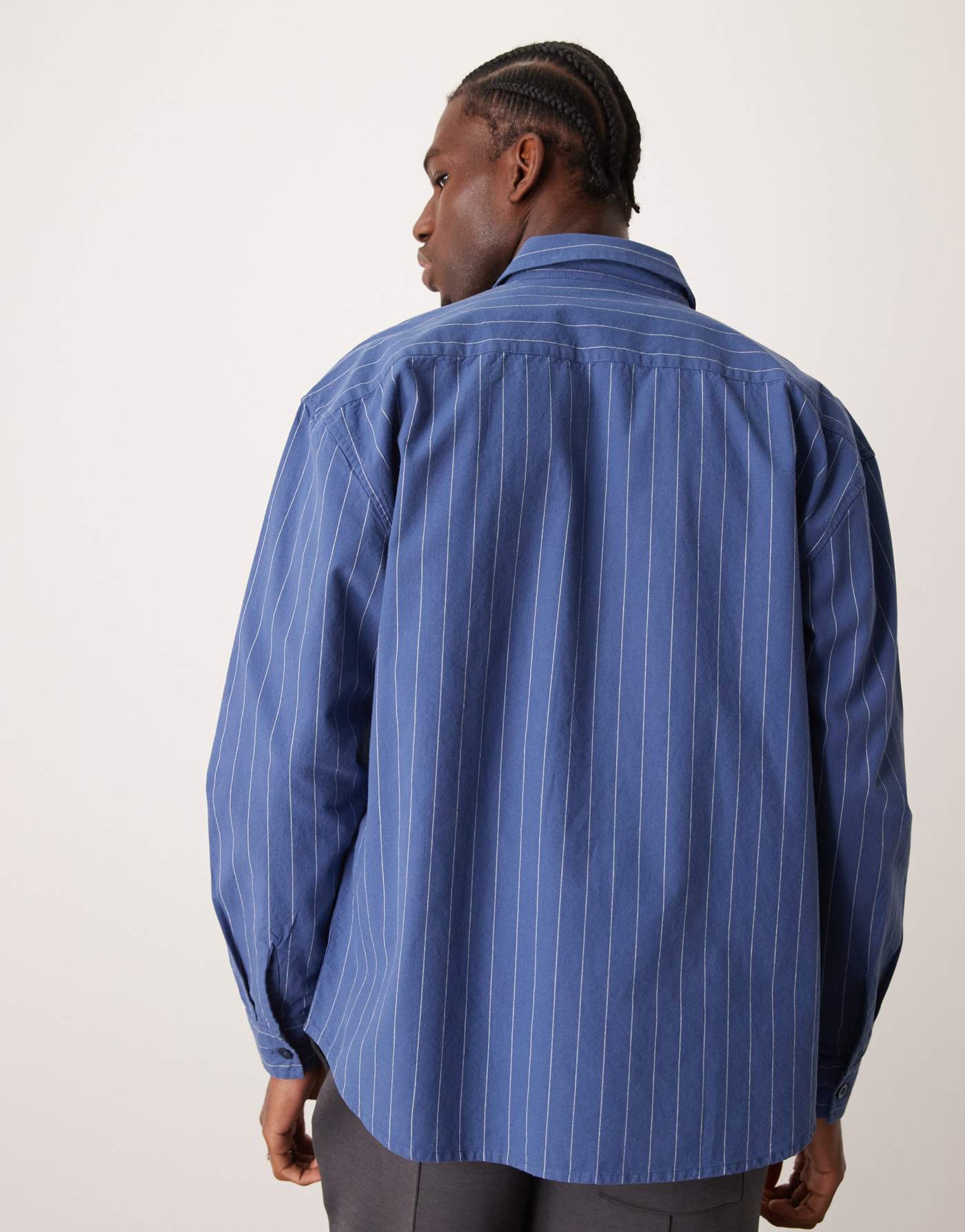 New Look fine stripe oversized shirt in mid blue