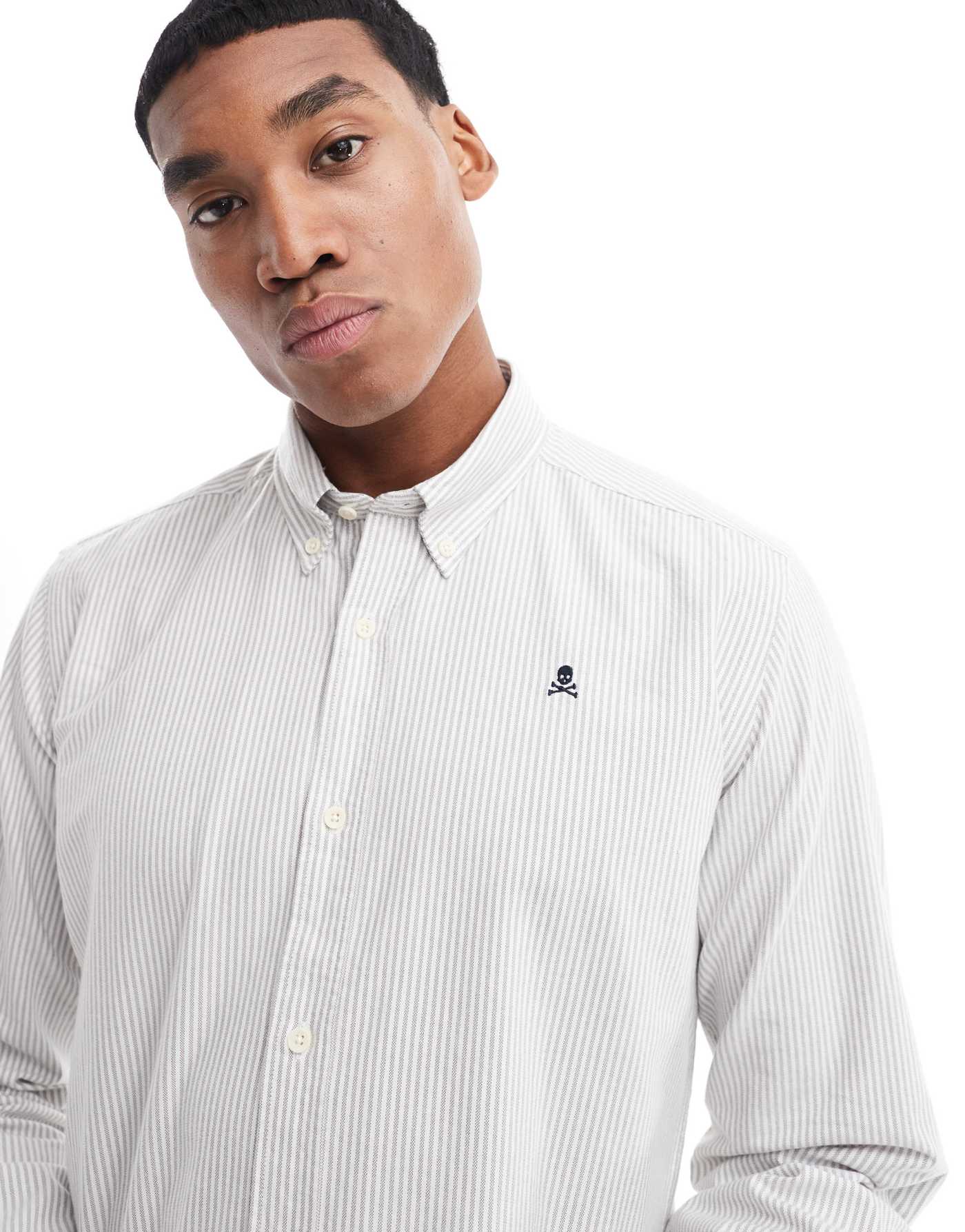 Scalpers New Oxford Shirt In Taupe Stripes