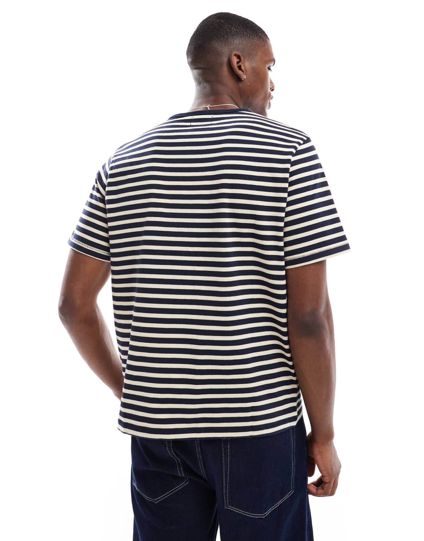 Scalpers Icon Pocket Striped Tee In Dark Navy