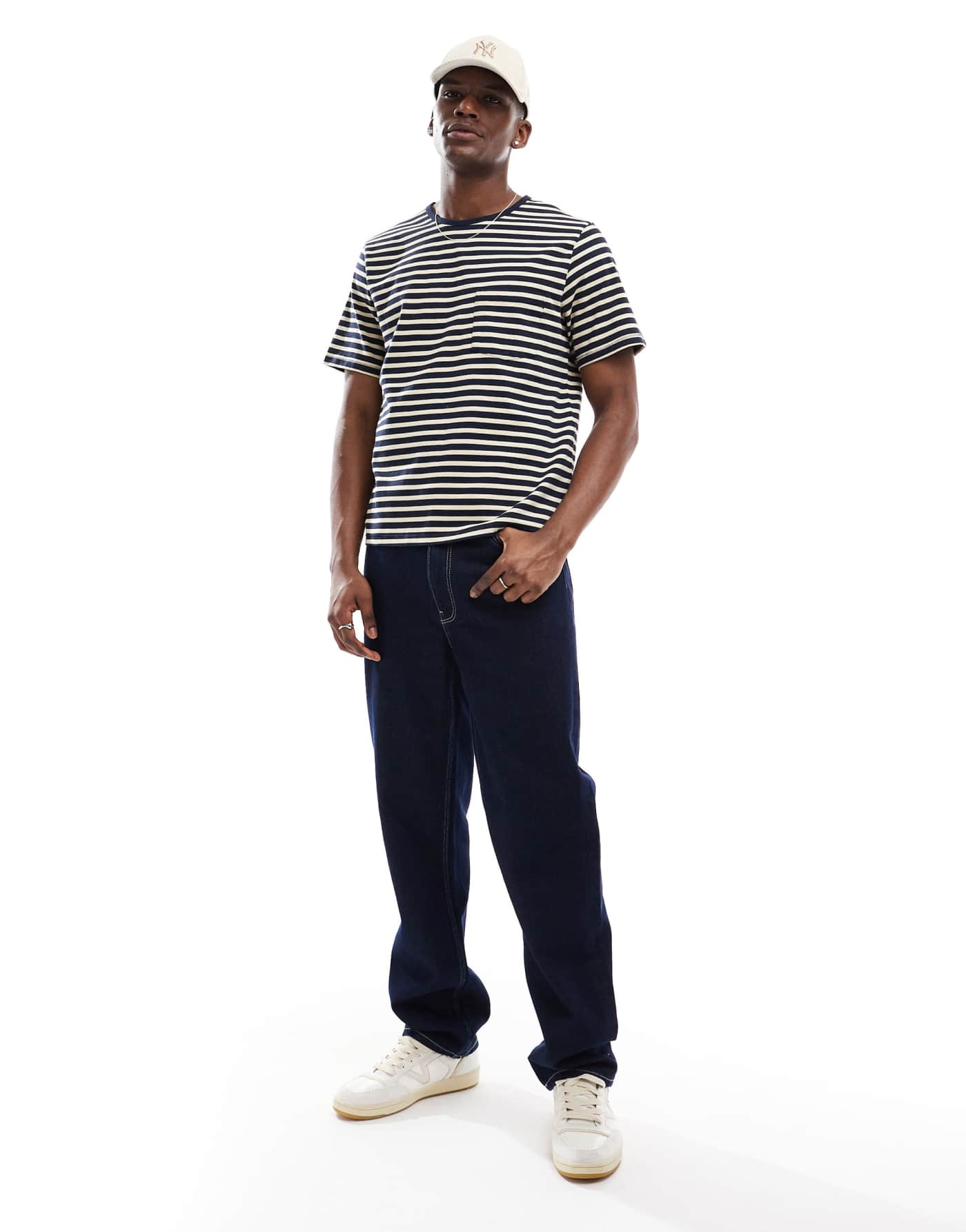 Scalpers Icon Pocket Striped Tee In Dark Navy