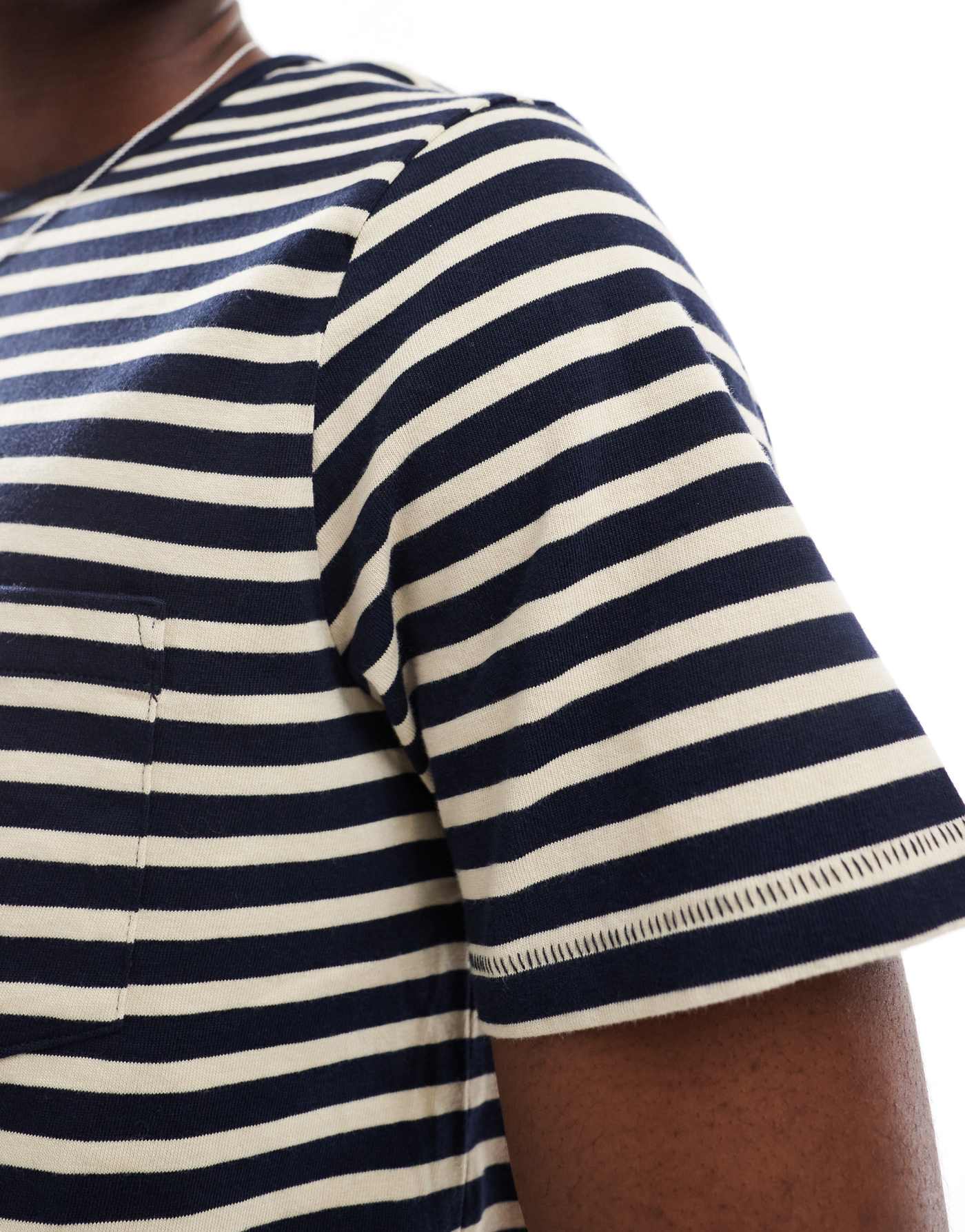 Scalpers Icon Pocket Striped Tee In Dark Navy