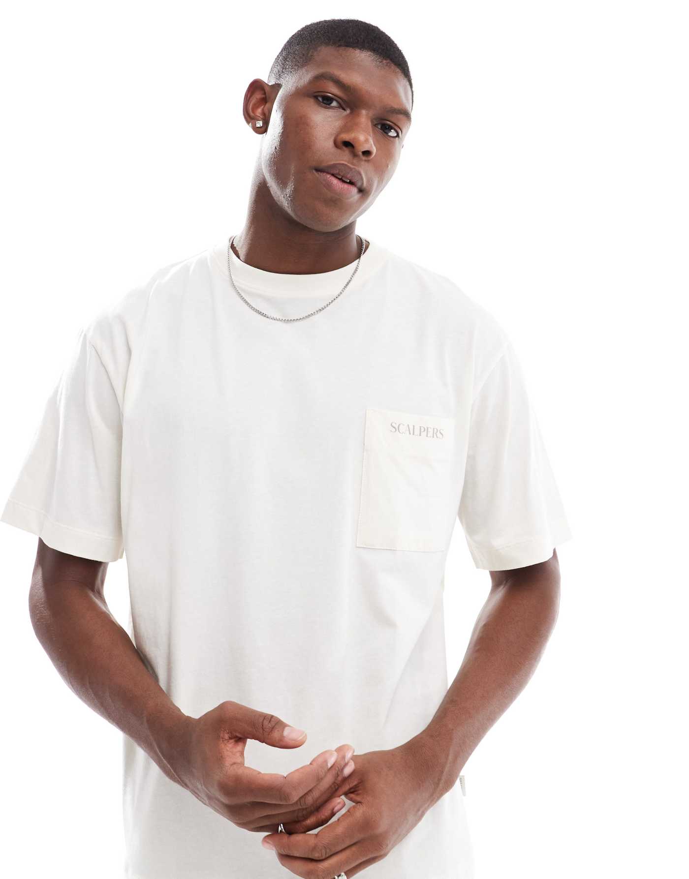 Scalpers Pocket Logo Tee In Cream