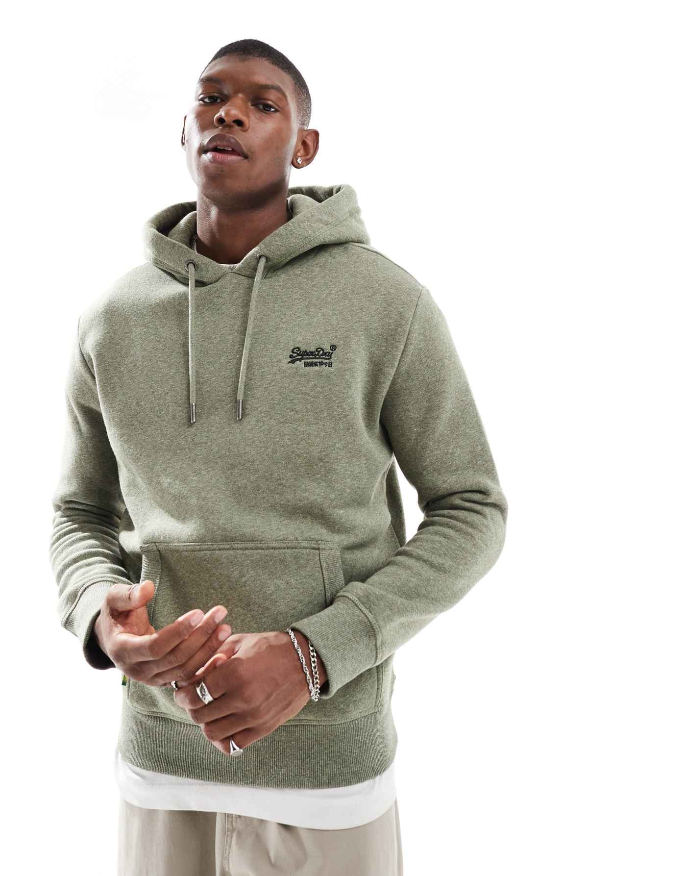 Superdry Essential logo hoodie in martini olive green grit