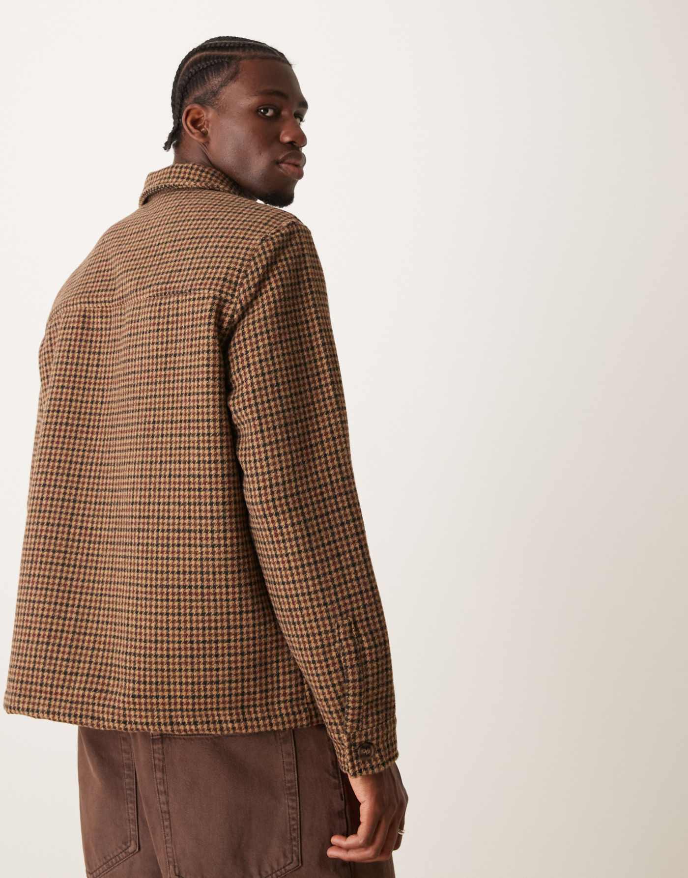 New Look brushed shacket in brown check