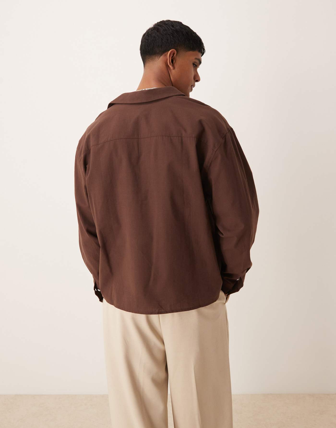 ASOS DESIGN oversized long sleeve overhead shirt in brown