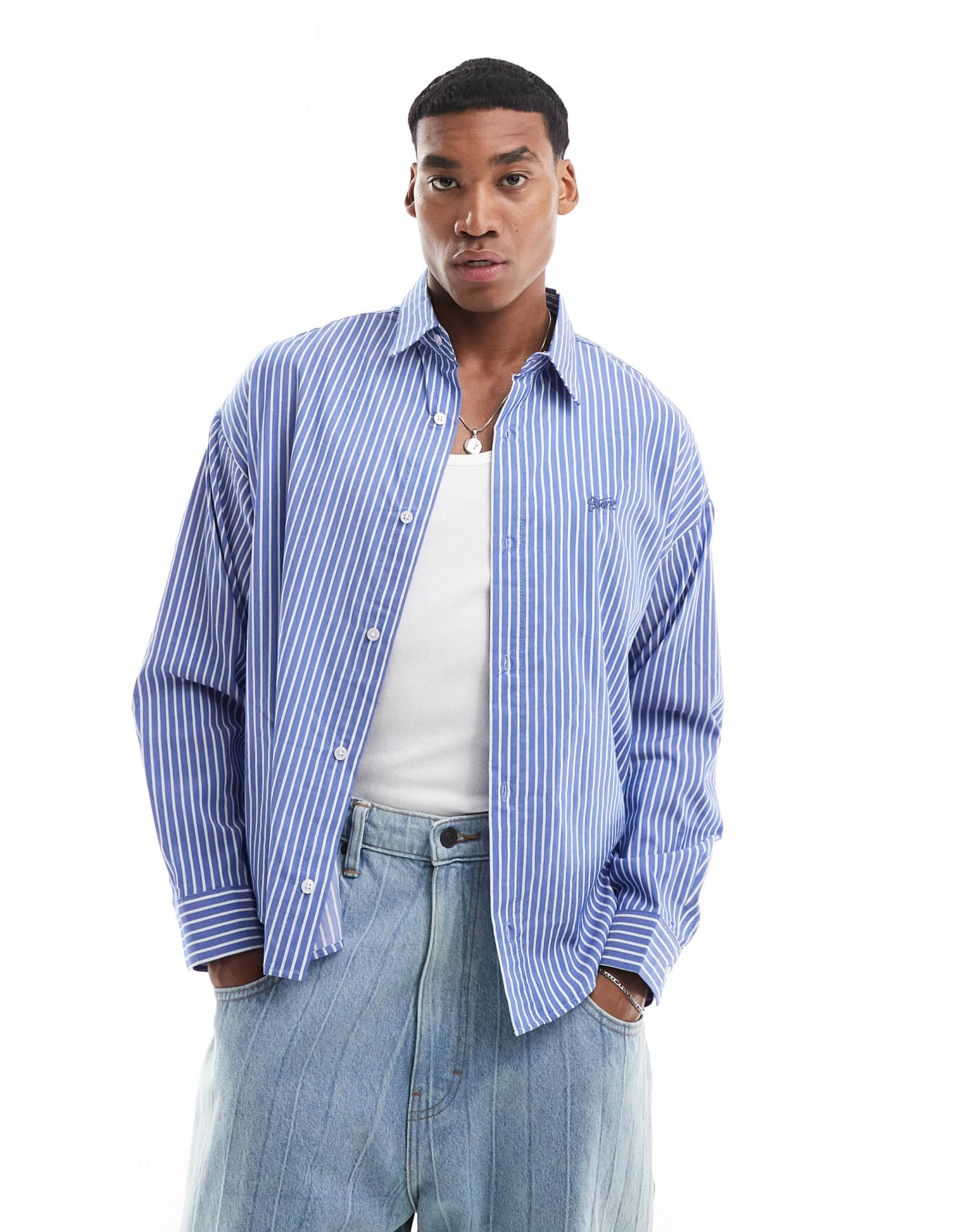 Pull&Bear long sleeve stripe shirt in blue