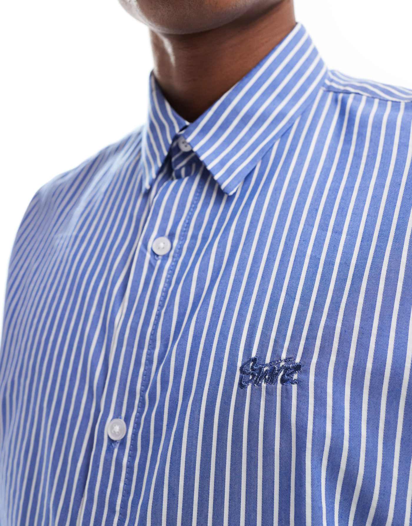 Pull&Bear long sleeve stripe shirt in blue