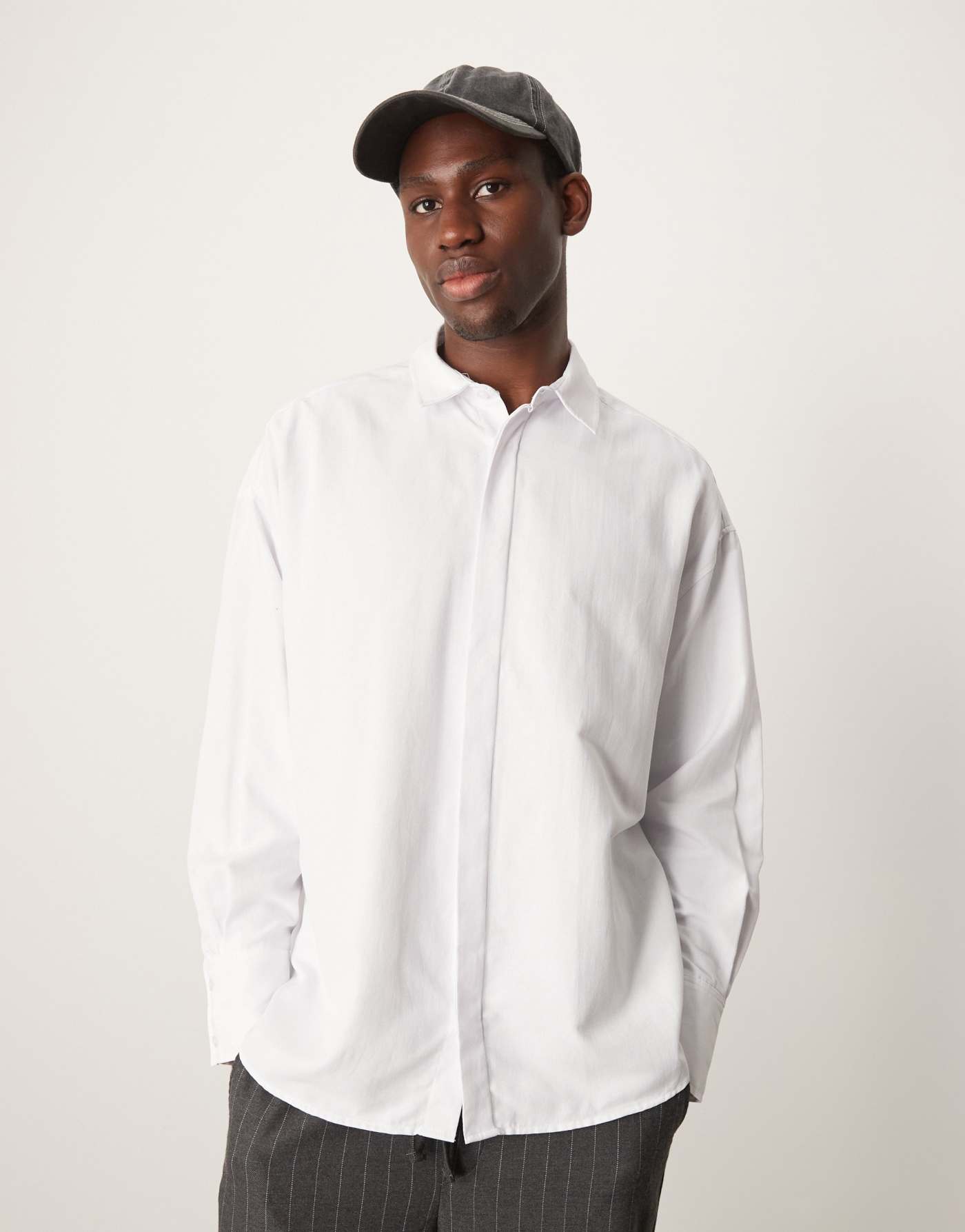 ASOS DESIGN volume oversized long sleeve shirt in white