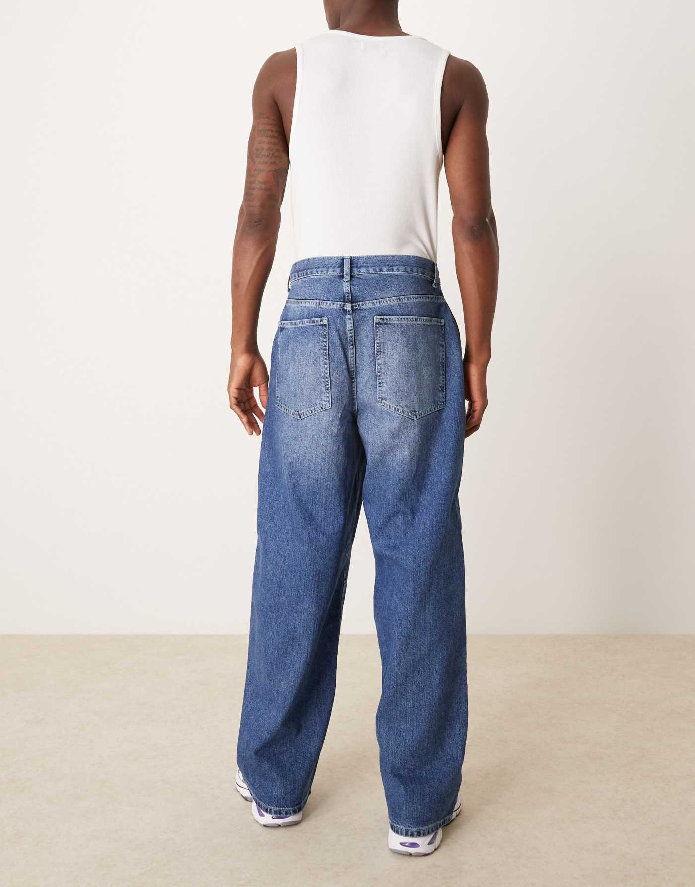 ASOS DESIGN co-ord super baggy jeans with seam details in mid wash blue