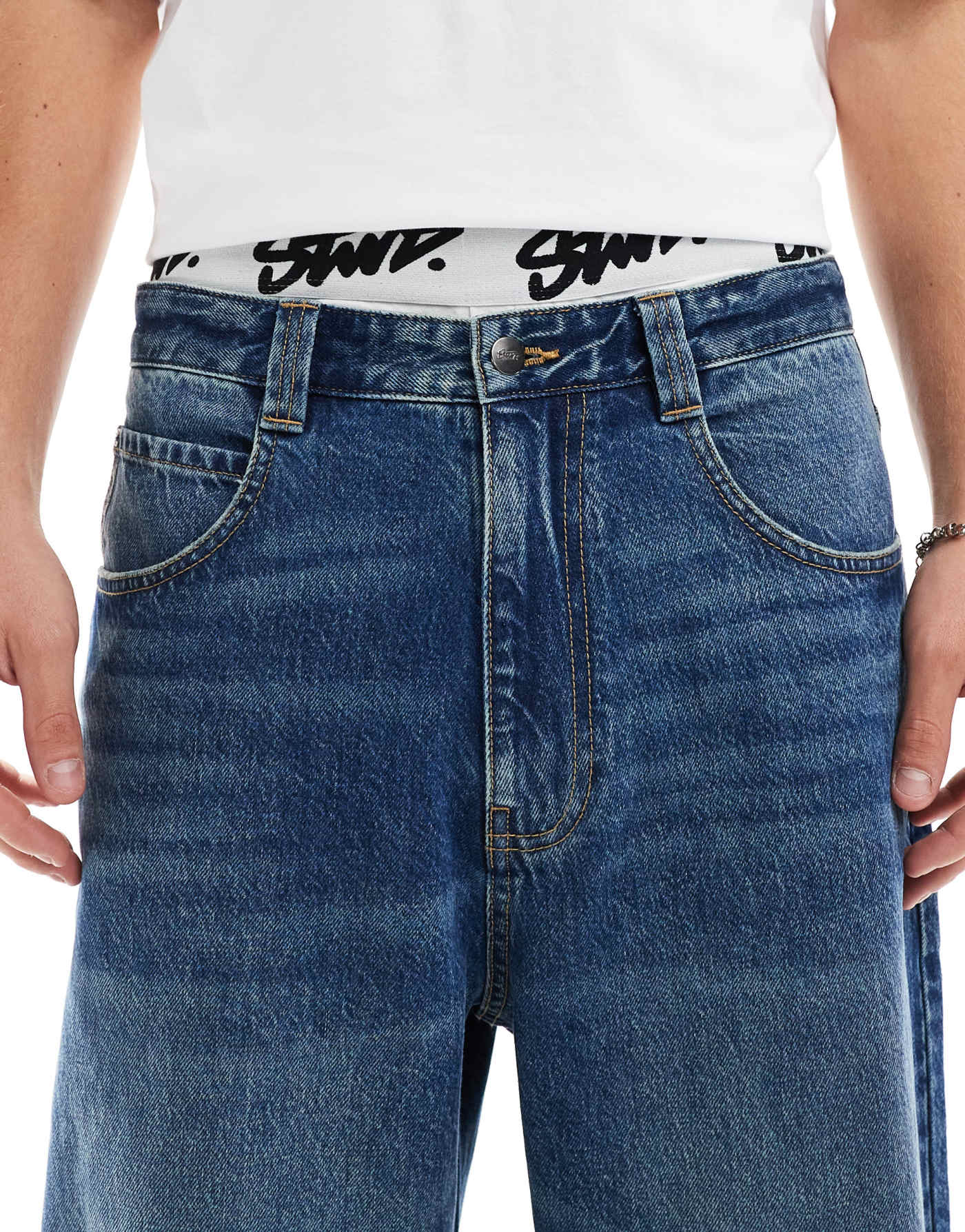 Pull&Bear STWD waistband skater jean in blue