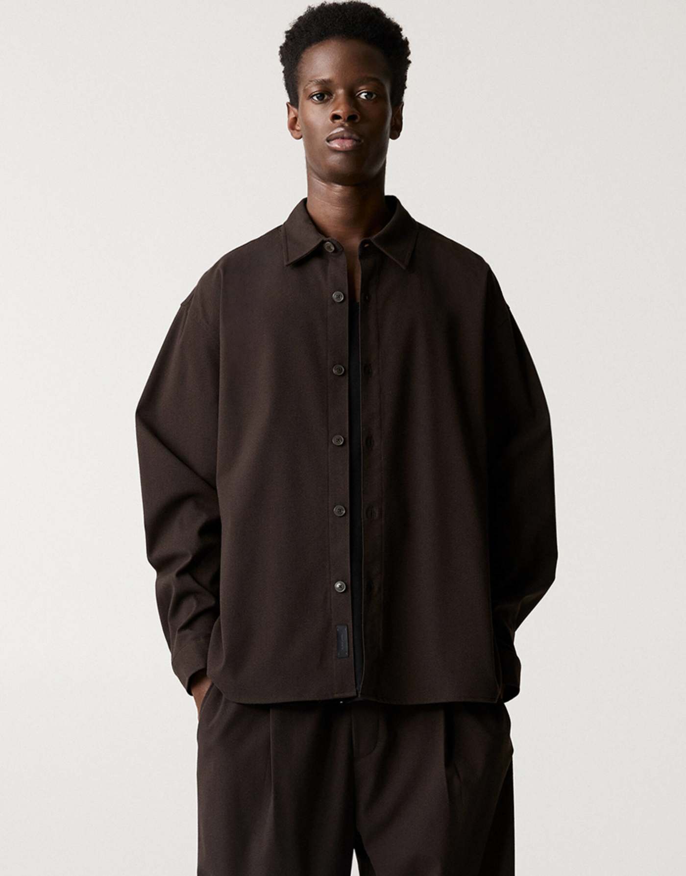 Pull&Bear Black Label co-ord shirt in brown