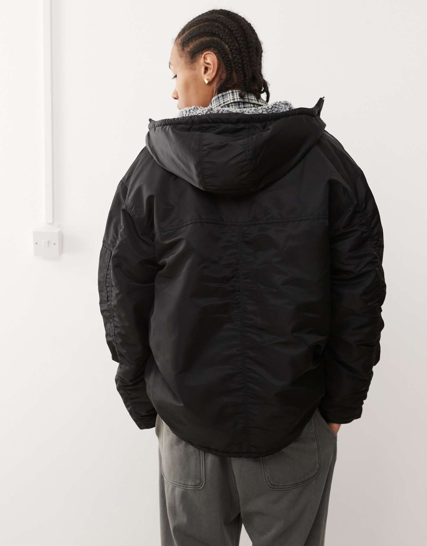 Weekday Baloo parka coat with borg lining in black