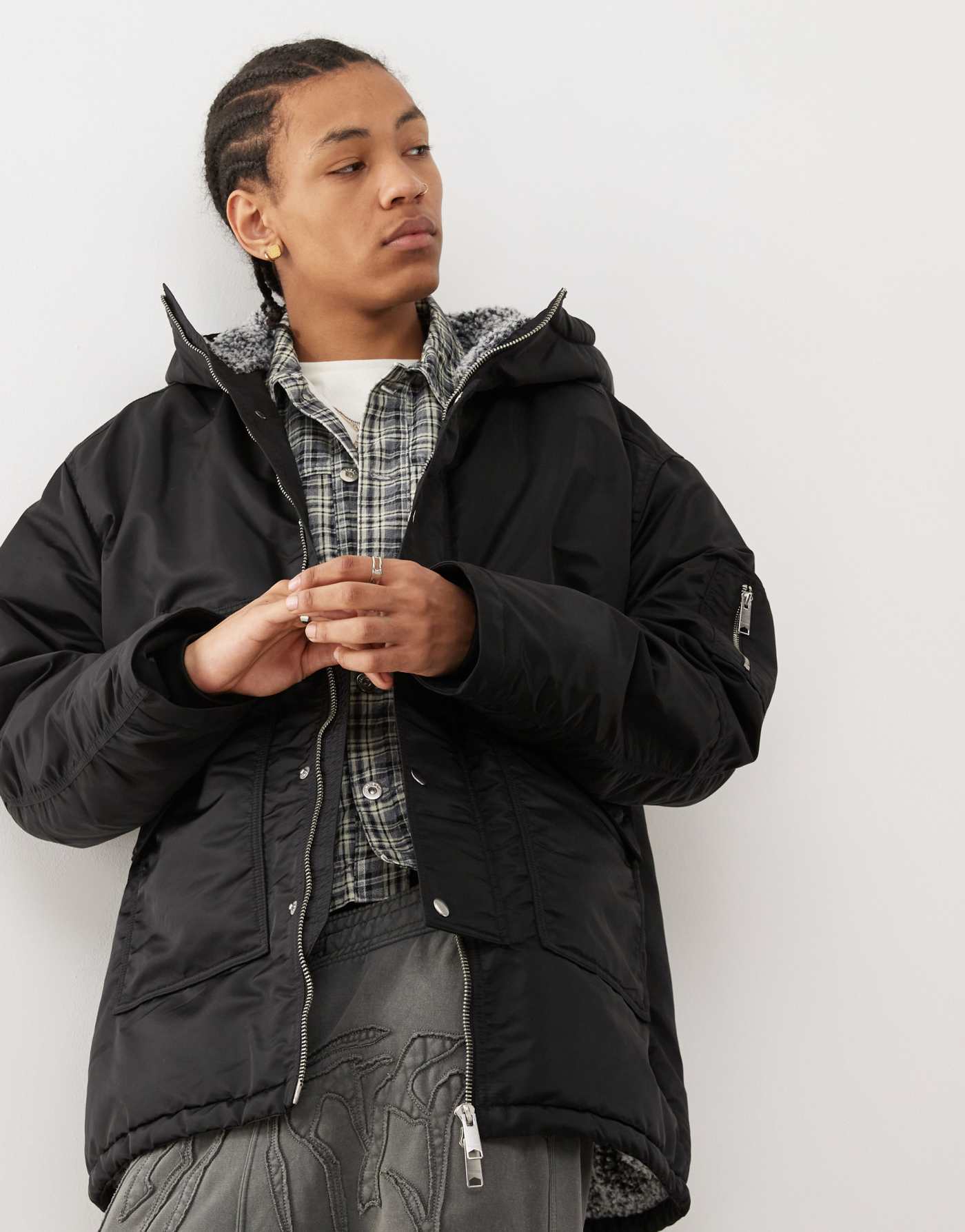 Weekday Baloo parka coat with borg lining in black