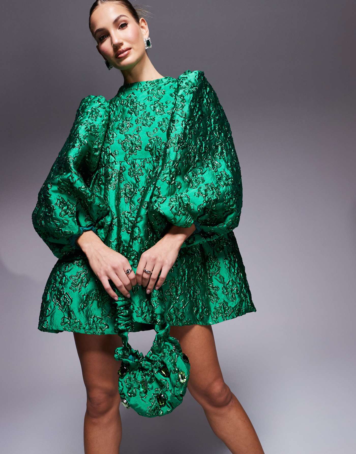 Dream Sister Jane jacquard grab bag co-ord in jewel green