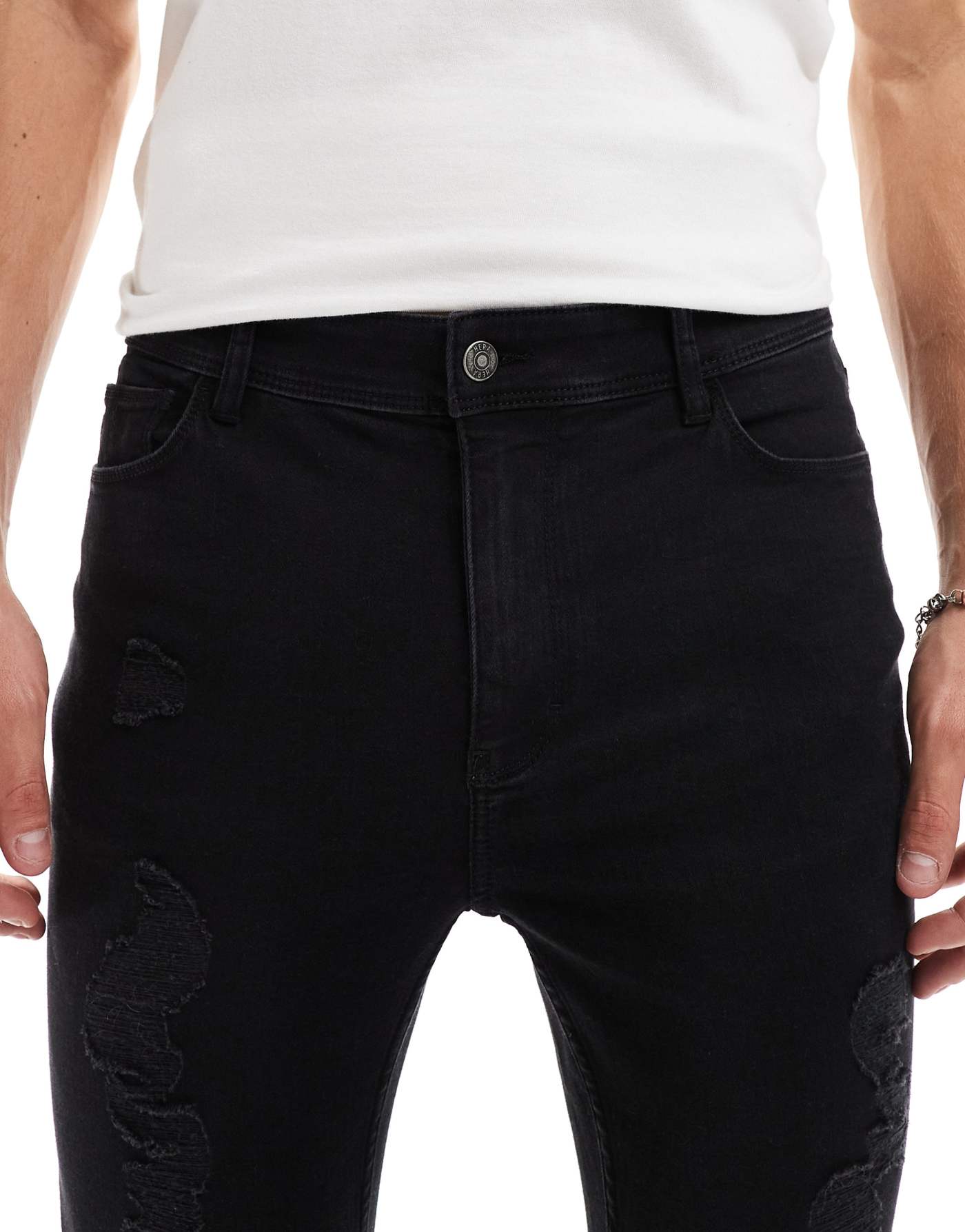 Hera Mens spray on ripped jean in black