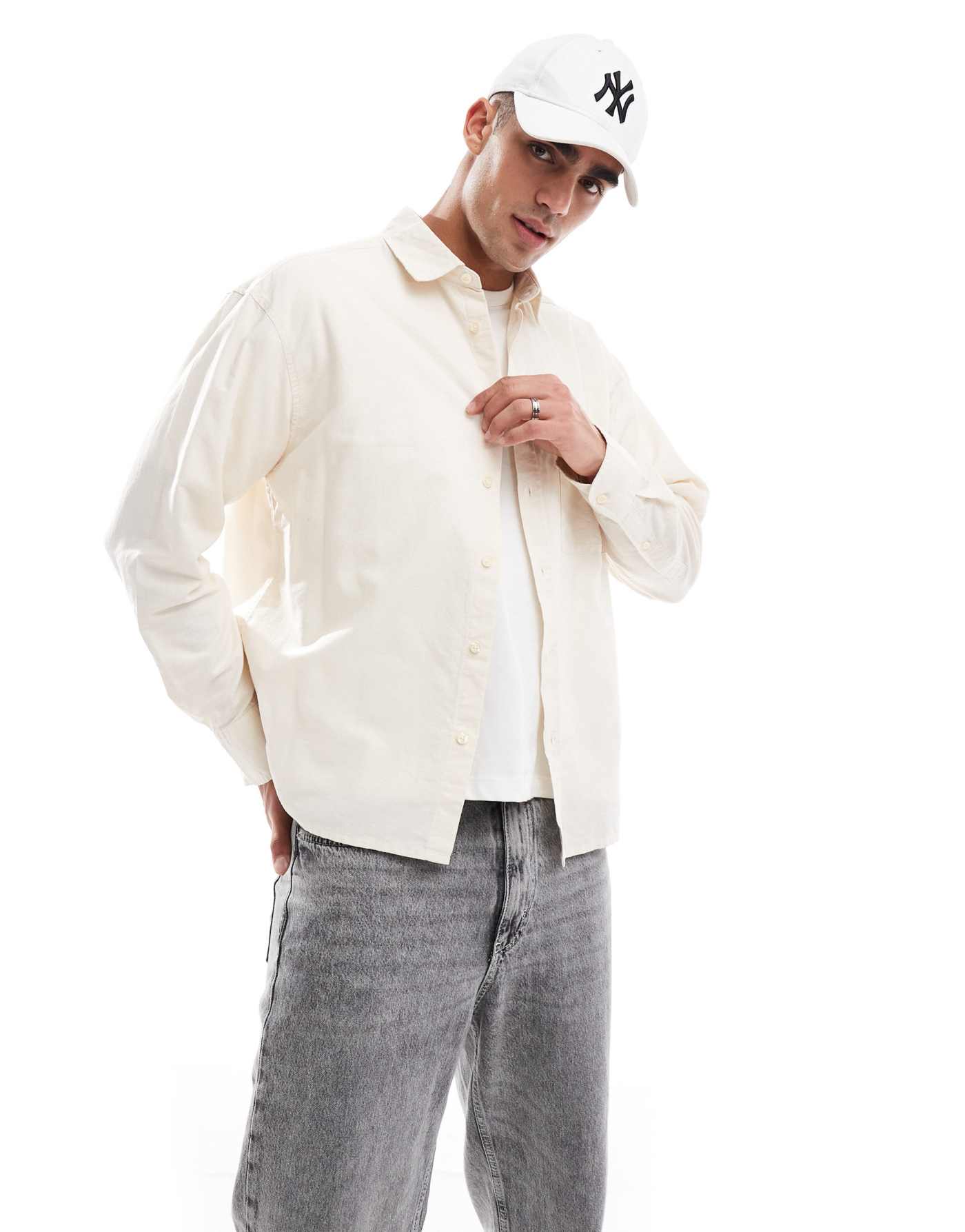 Cotton:On Cropped oxford long sleeve shirt in white